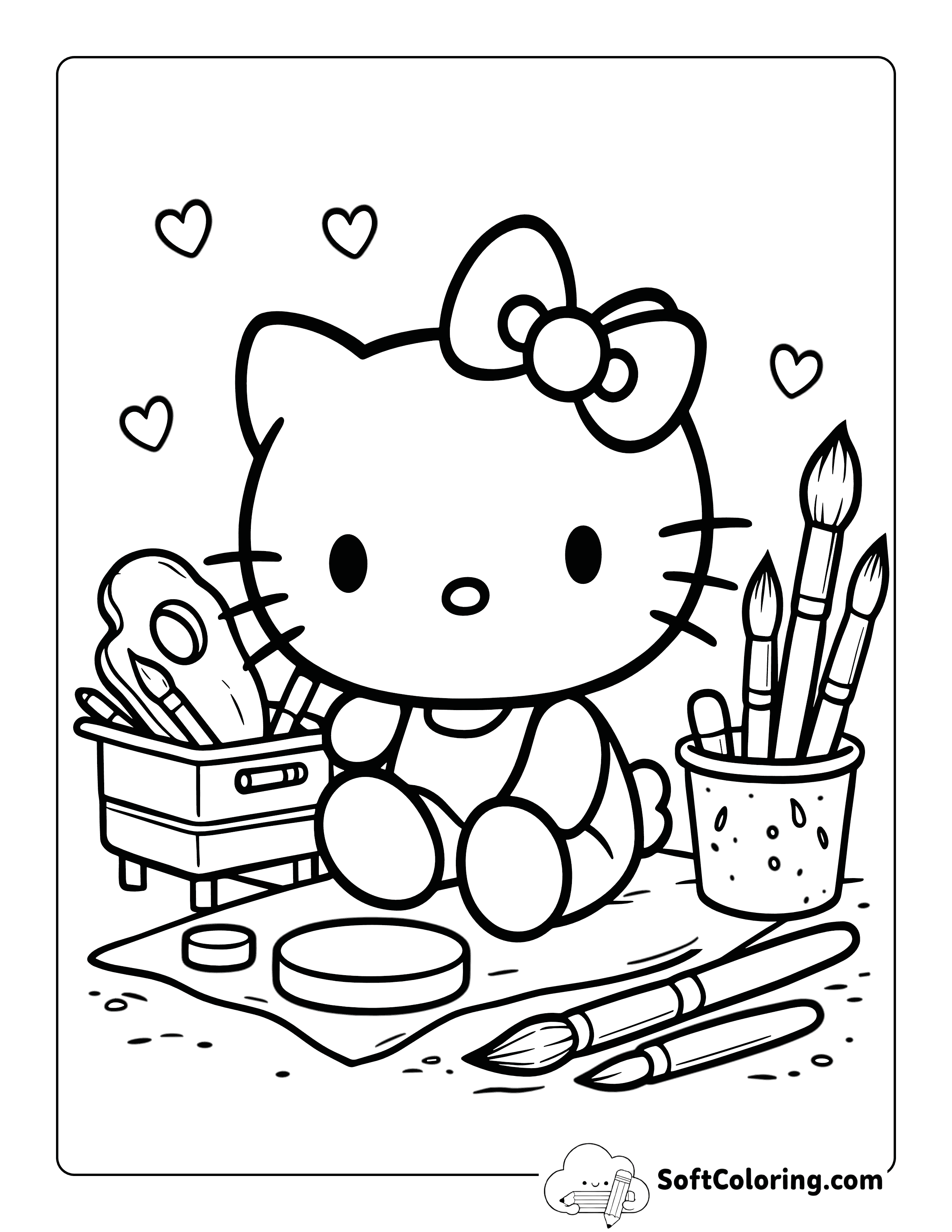 Cute Hello Kitty-Inspired Art Coloring Sheet for Kids