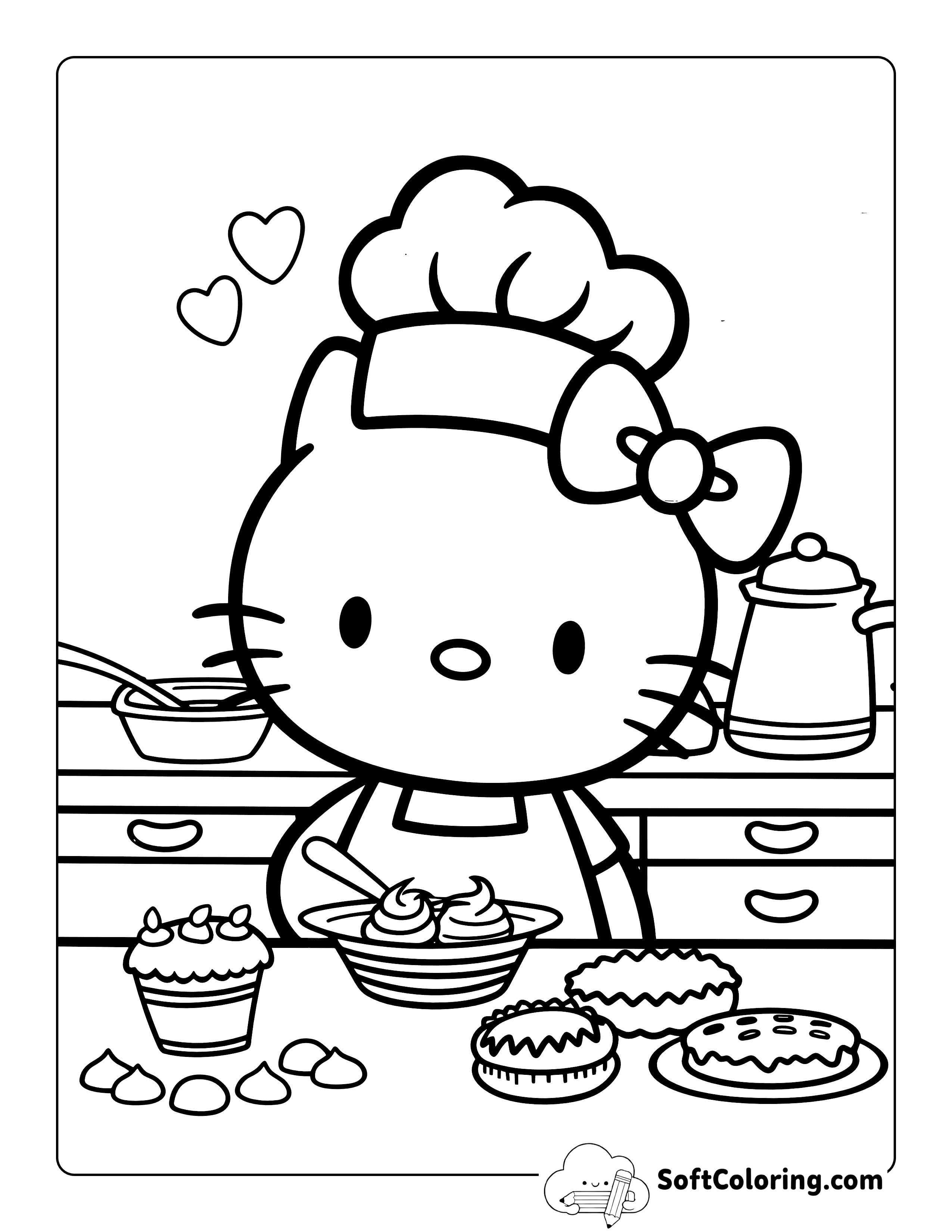 Baking Pies - Hello Kitty-Inspired Coloring Page