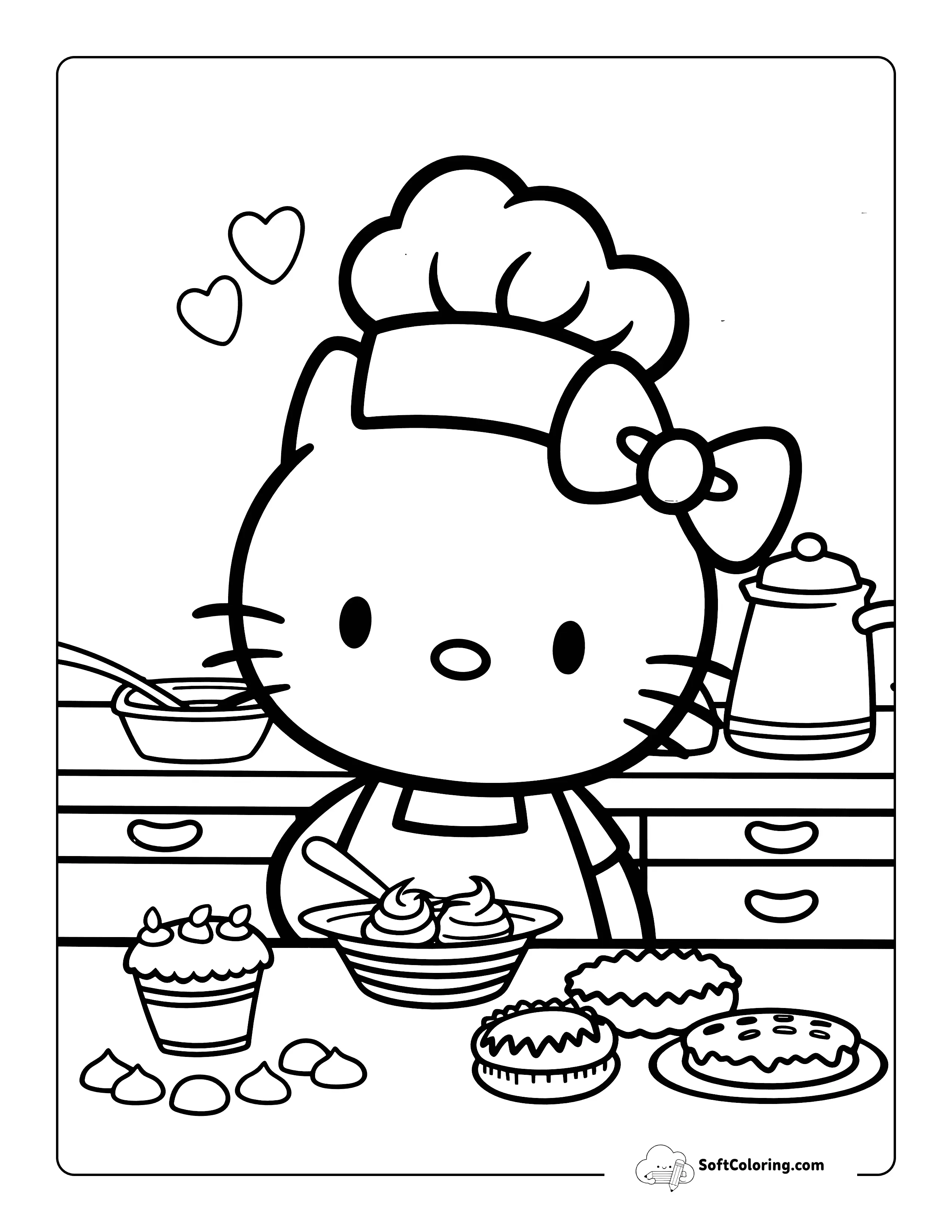 Baking Pies - Hello Kitty-Inspired Coloring Page