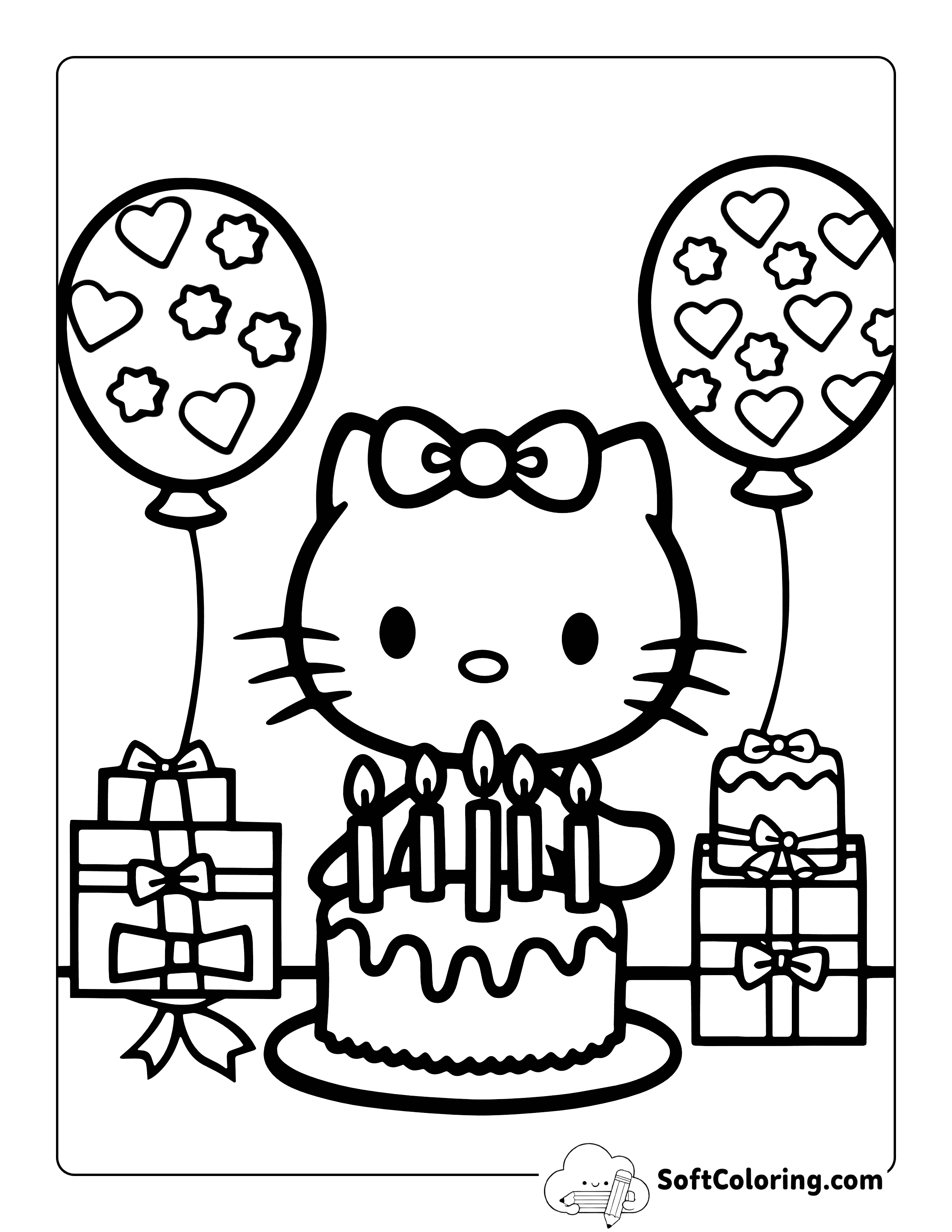 Cute Hello Kitty-Inspired Birthday Celebration Printable to Color
