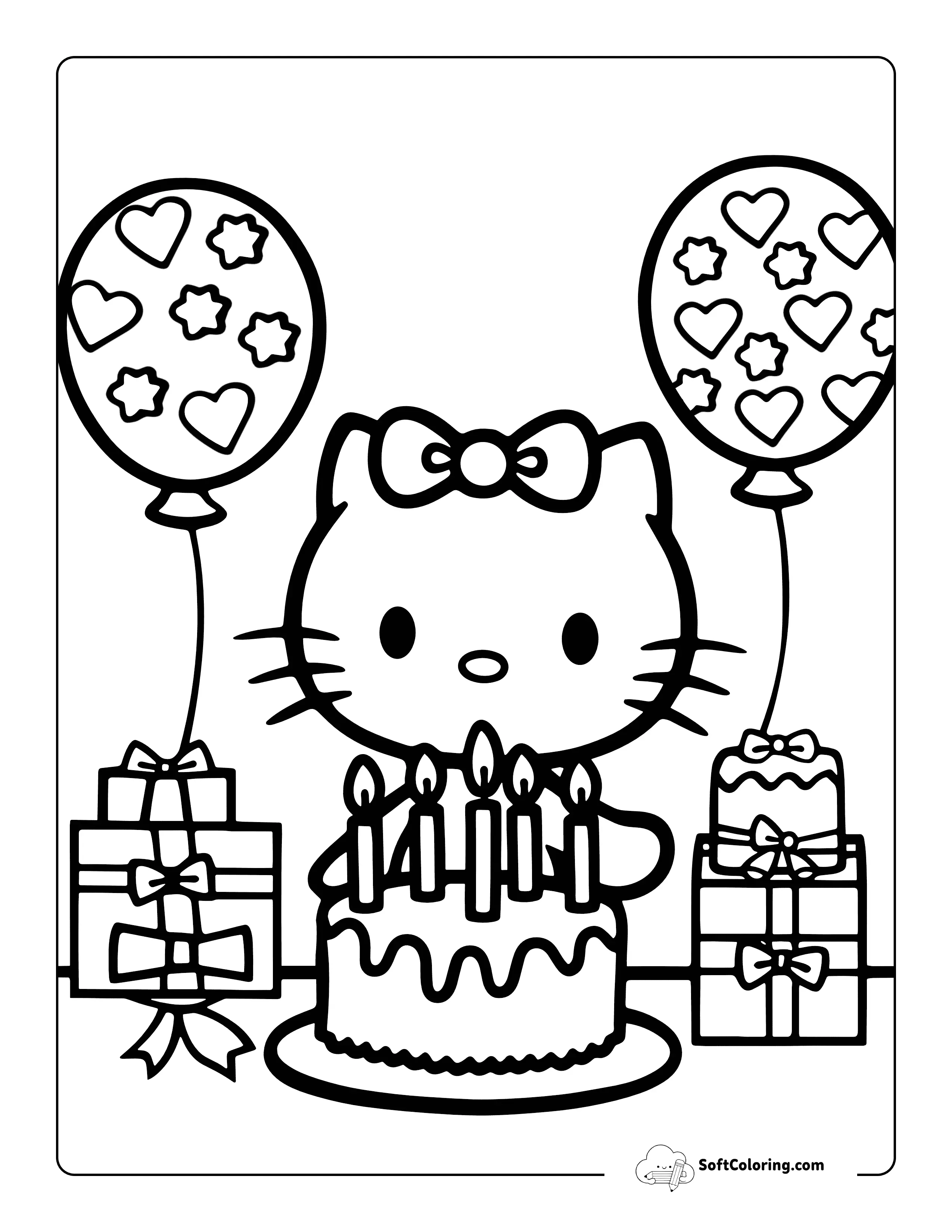 Cute Hello Kitty-Inspired Birthday Celebration Printable To Color