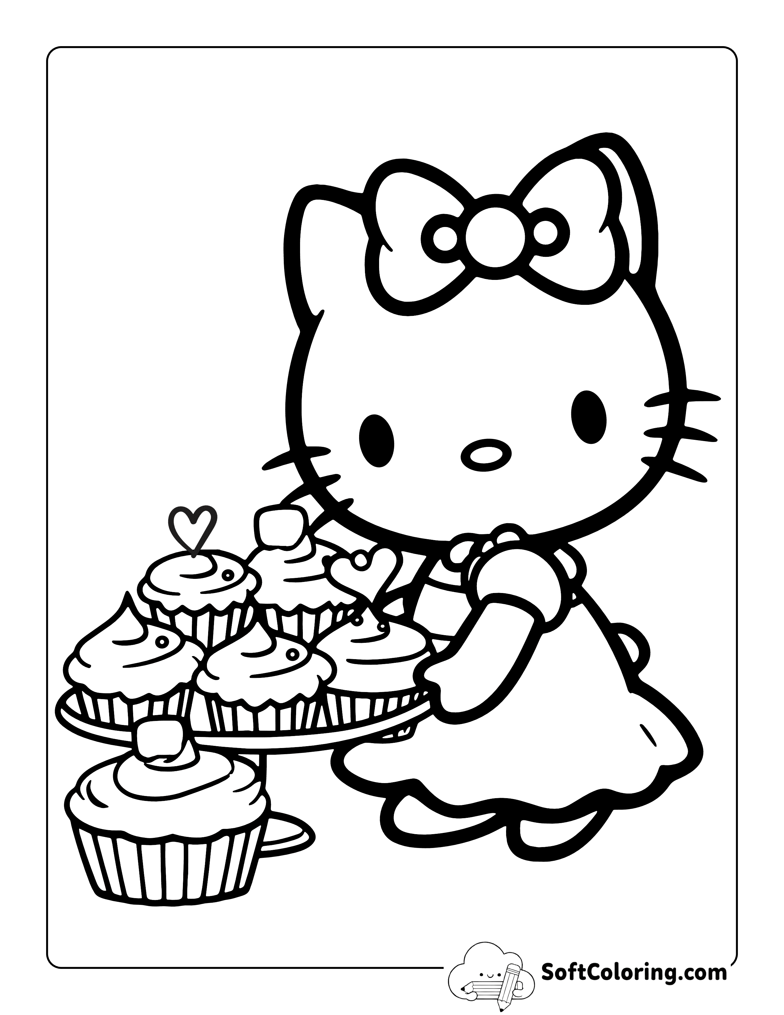 Hello Kitty-Inspired Cupcake Coloring Page