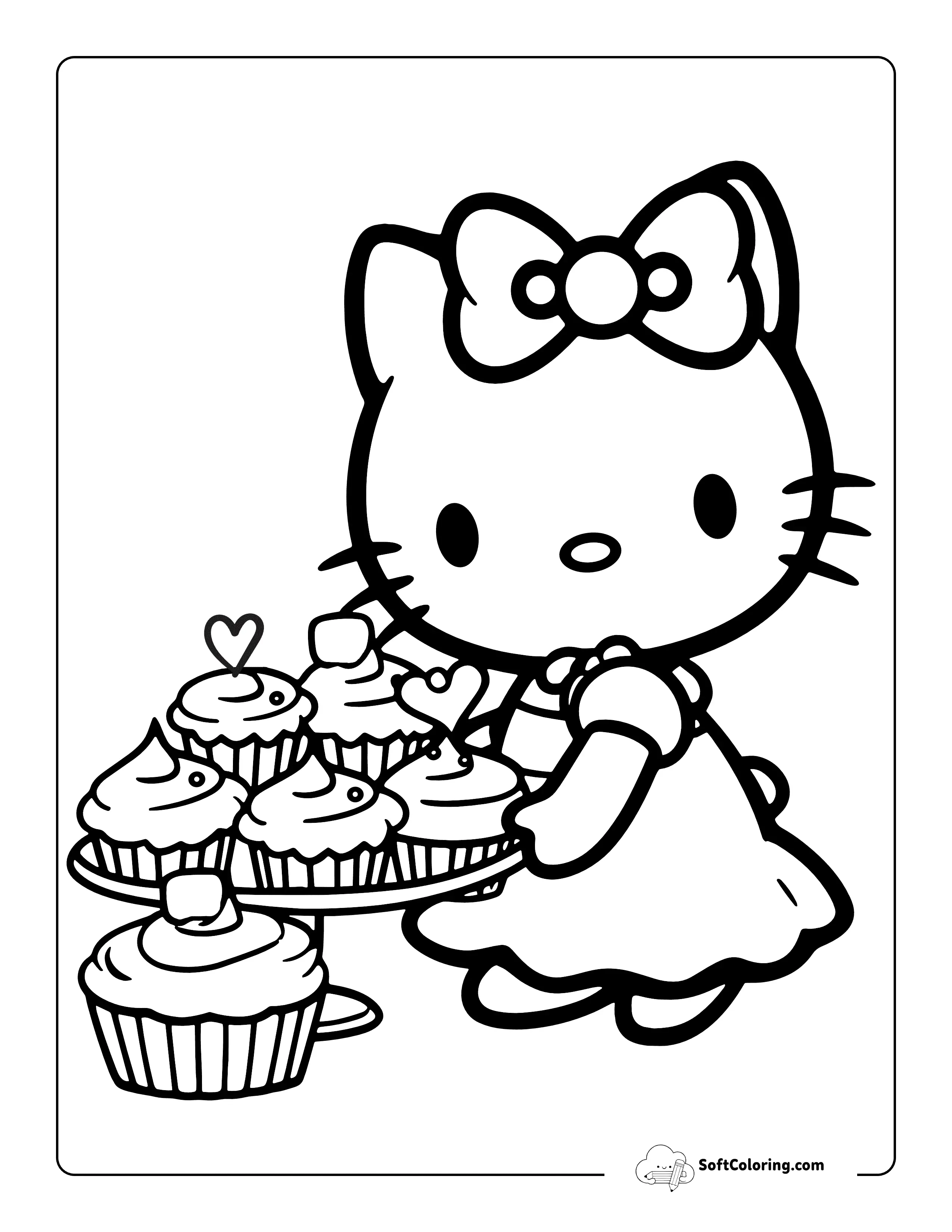 Hello Kitty-Inspired Cupcake Coloring Page