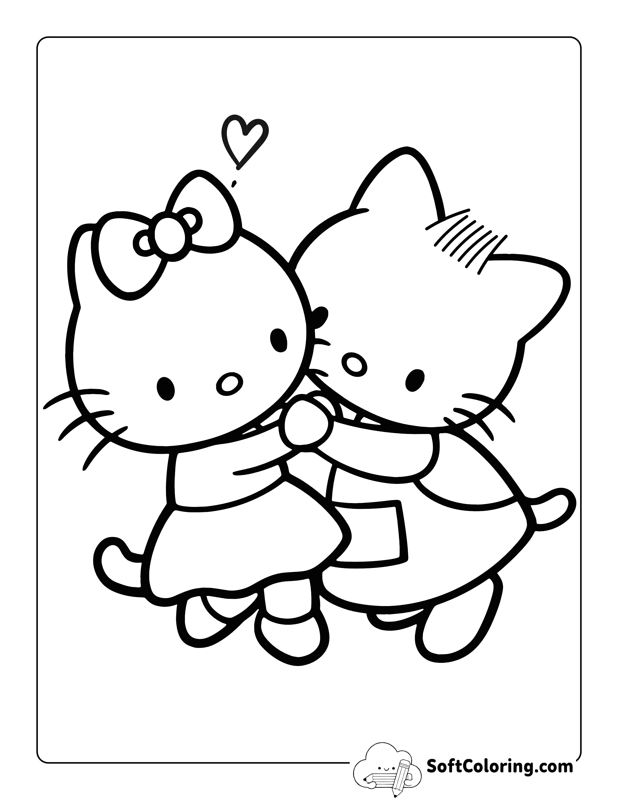 Cute Dancing Coloring Sheet Inspired by Hello Kitty and Dear Daniel