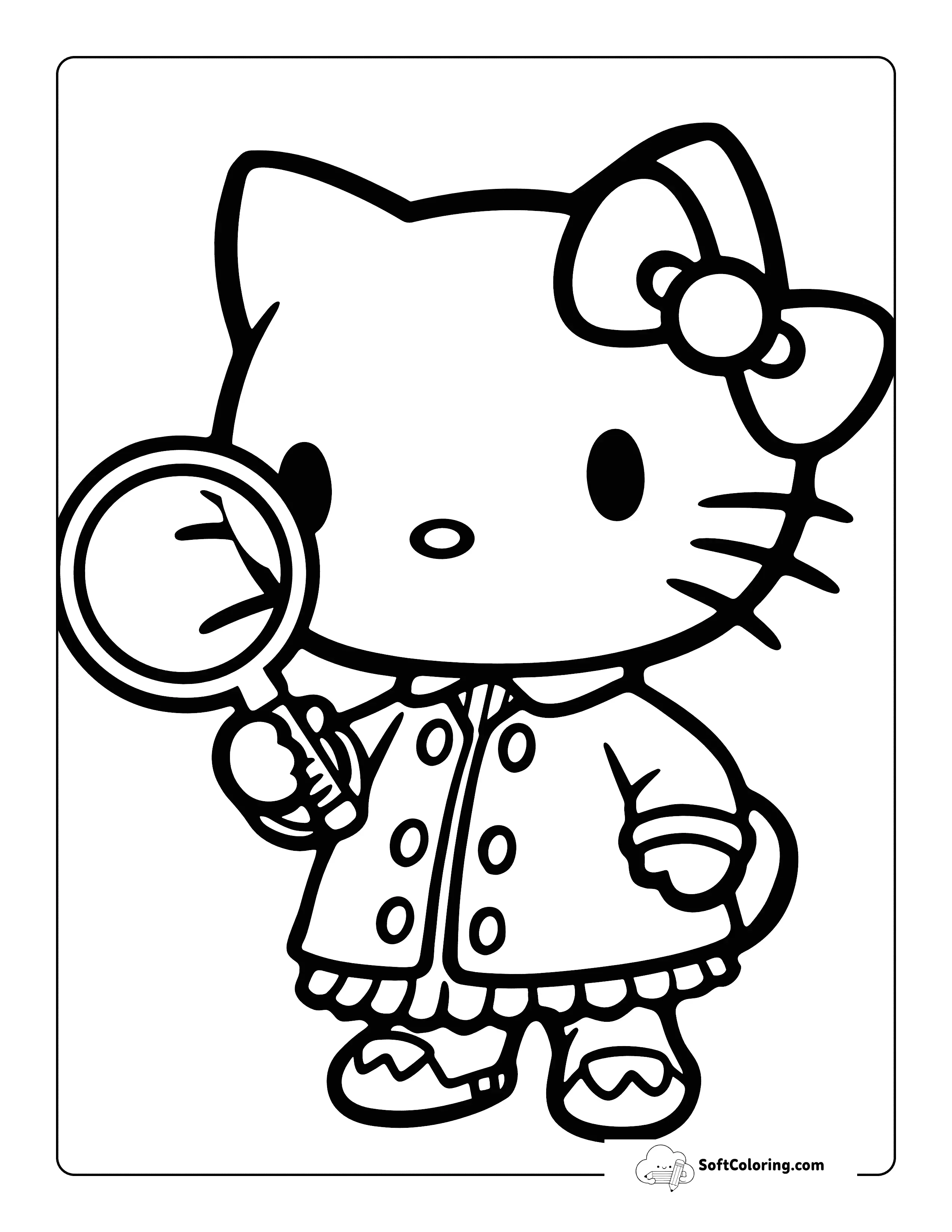 Cute Detective Hello Kitty-Inspired Printable To Color