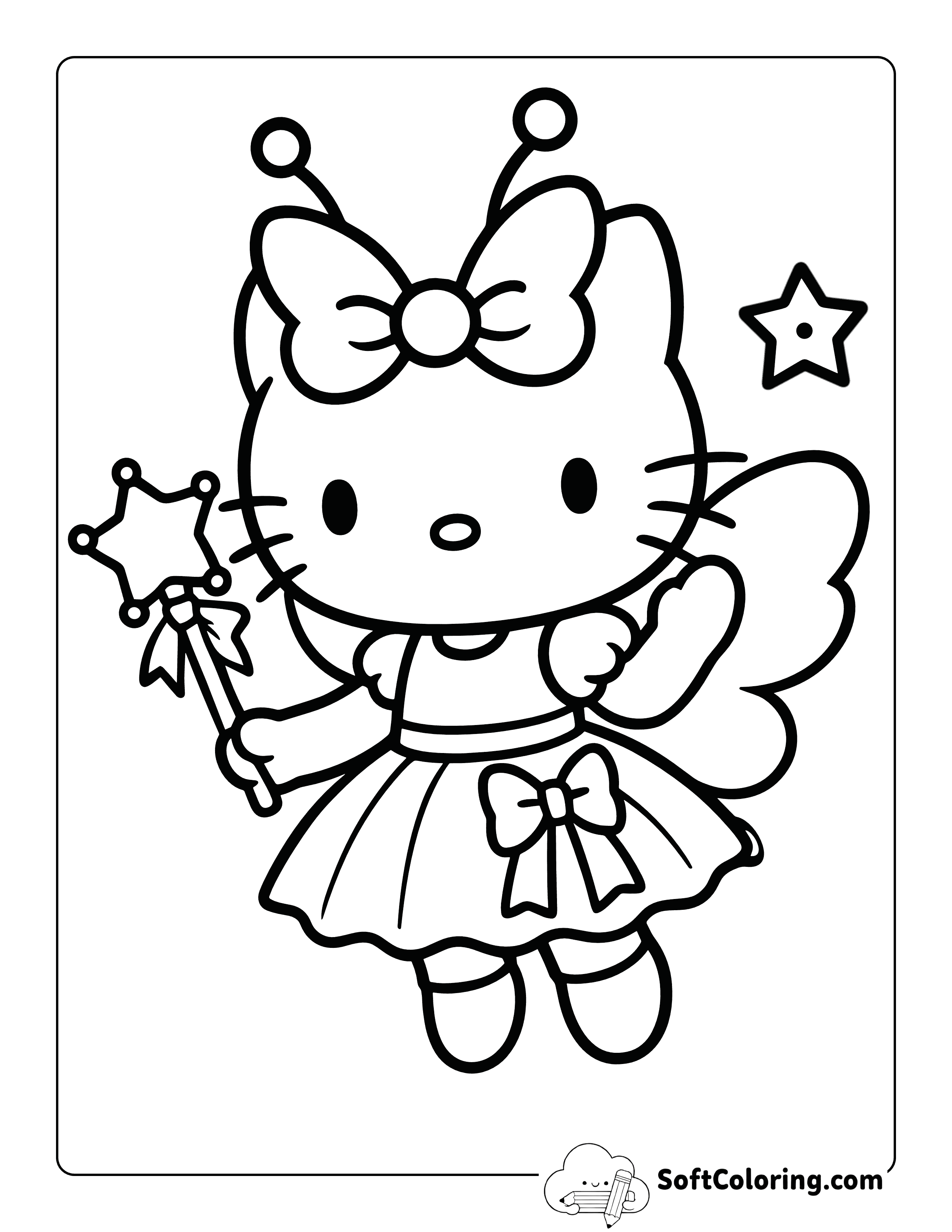 Hello Kitty-Inspired Fairy Coloring Page