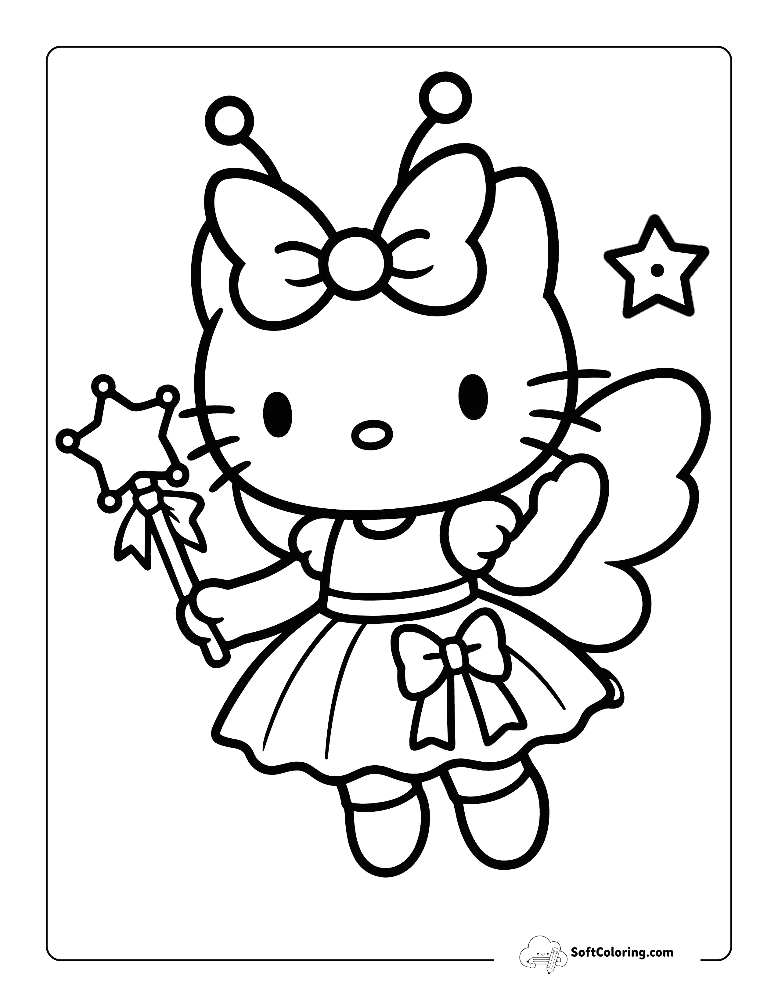 Hello Kitty-Inspired Fairy Coloring Page