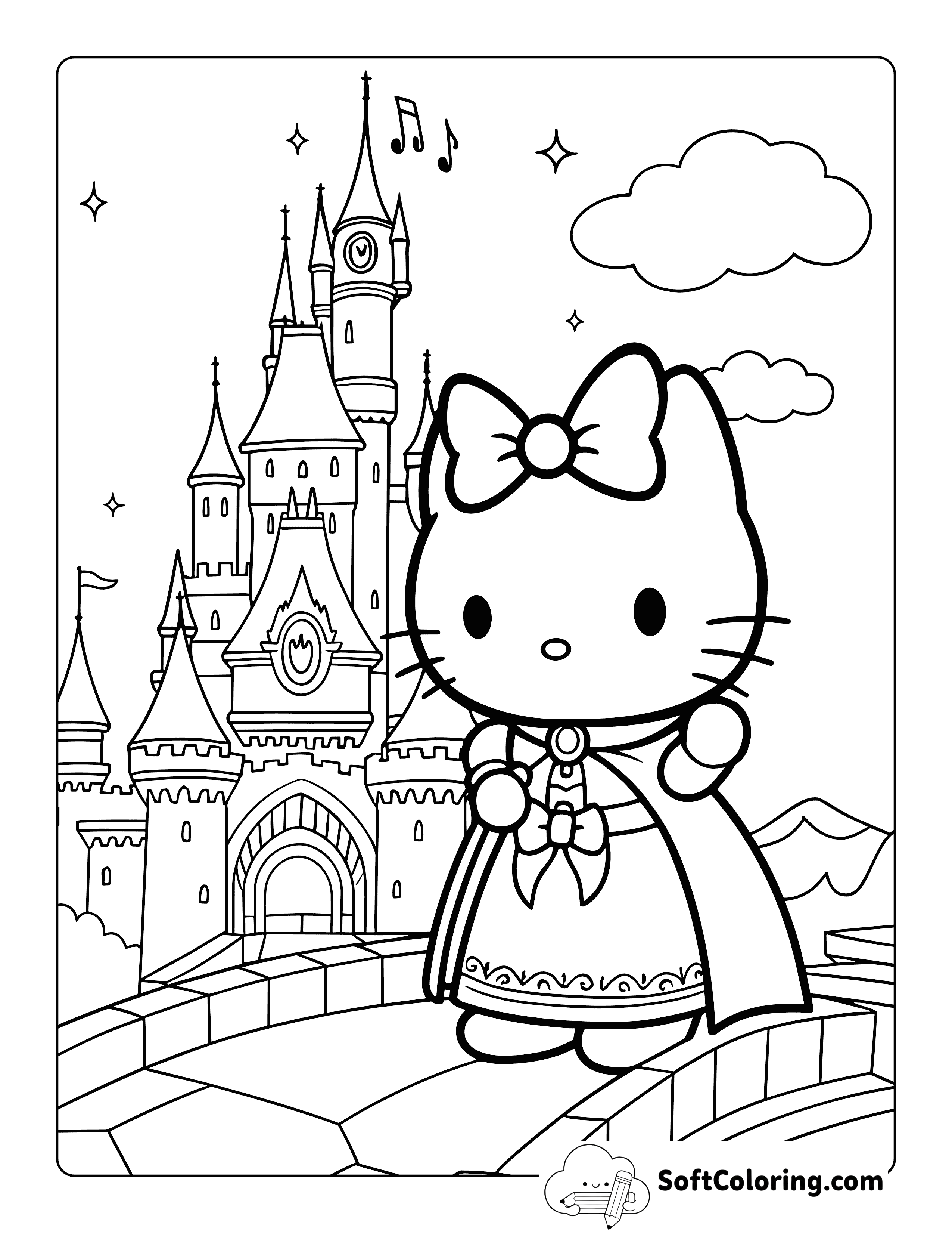 Hello Kitty-Inspired Castle Coloring Sheet