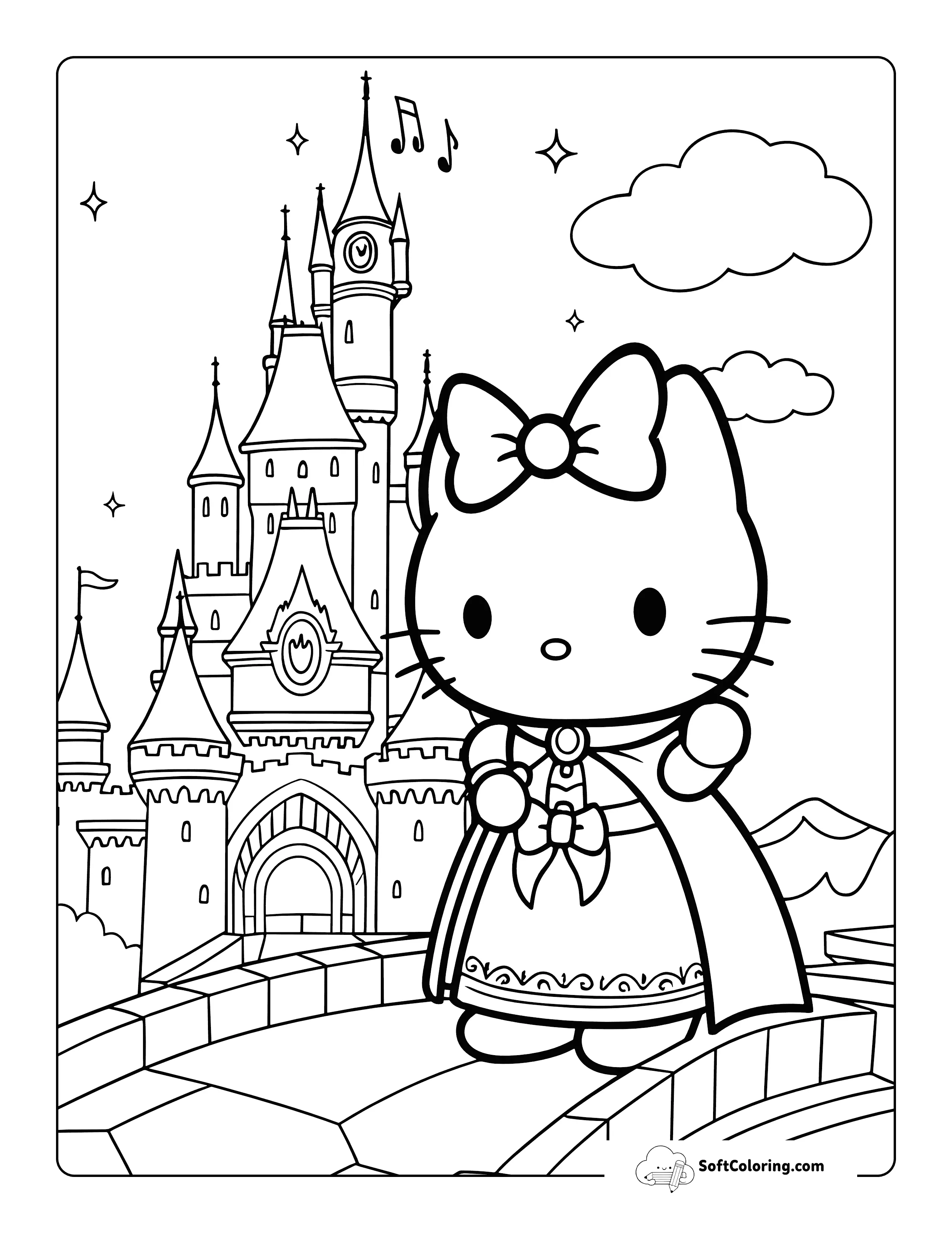 Hello Kitty-Inspired Castle Coloring Sheet
