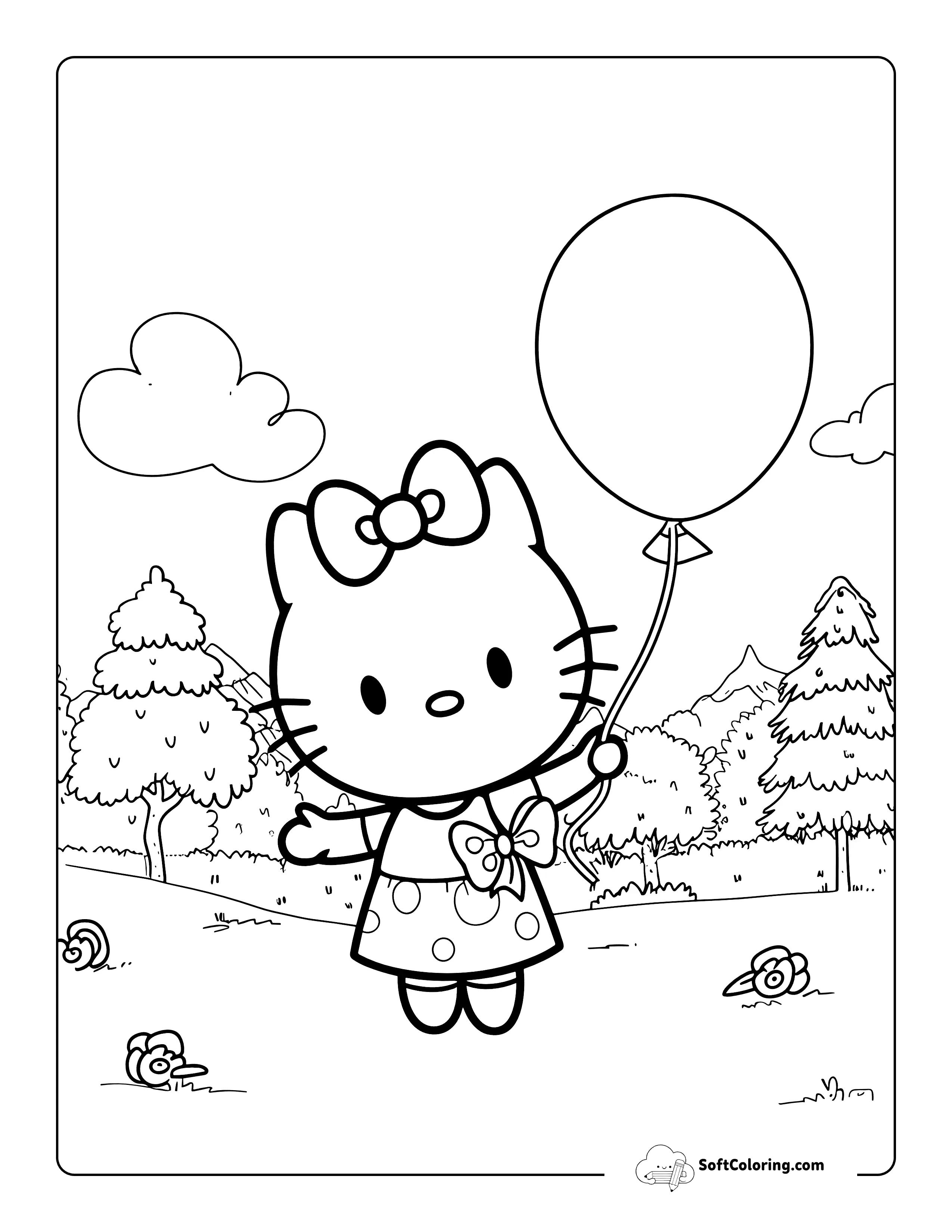 Beautiful Day With A Balloon - Hello Kitty-Inspired Coloring Sheet