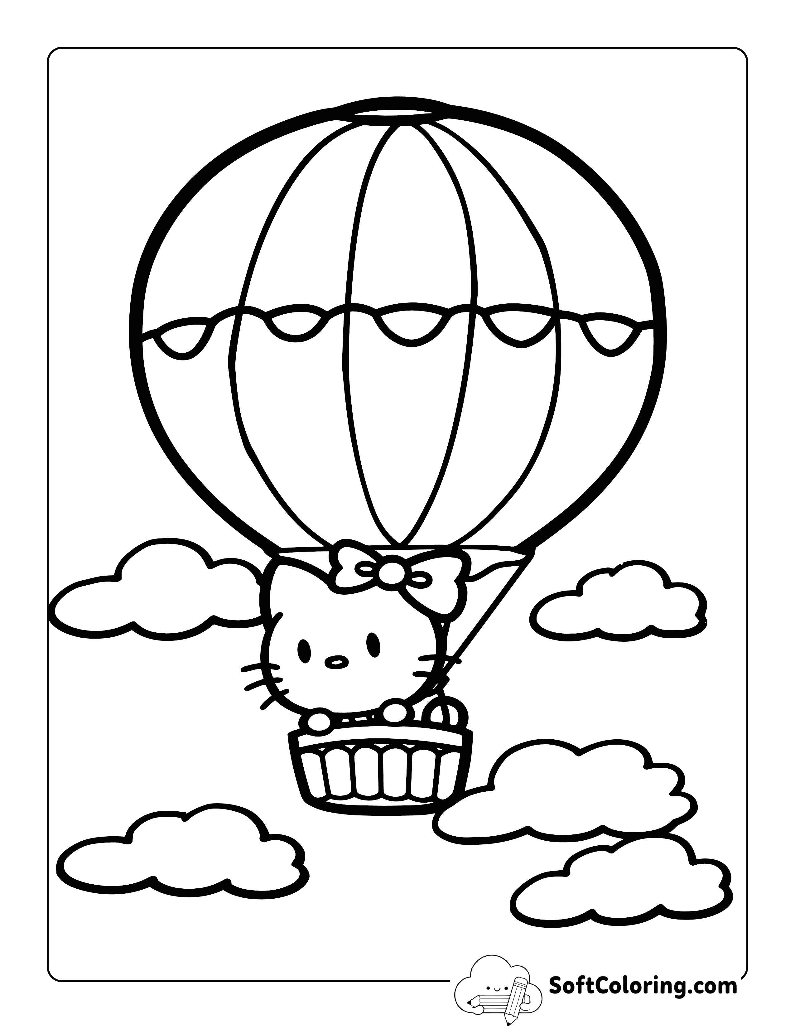 Hot Air Balloon Ride Hello Kitty-Inspired Coloring Page