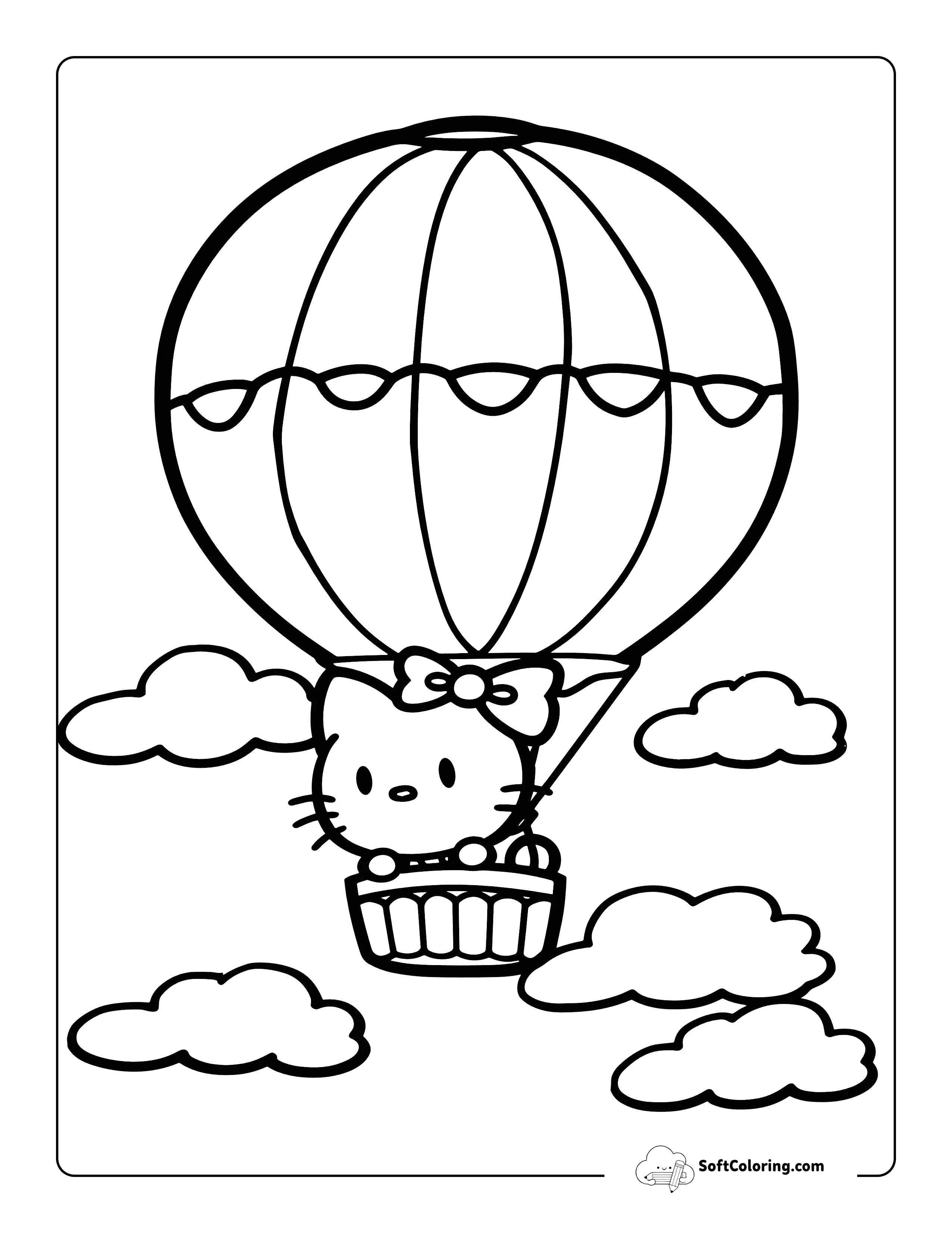 Hot Air Balloon Ride Hello Kitty-Inspired Coloring Page