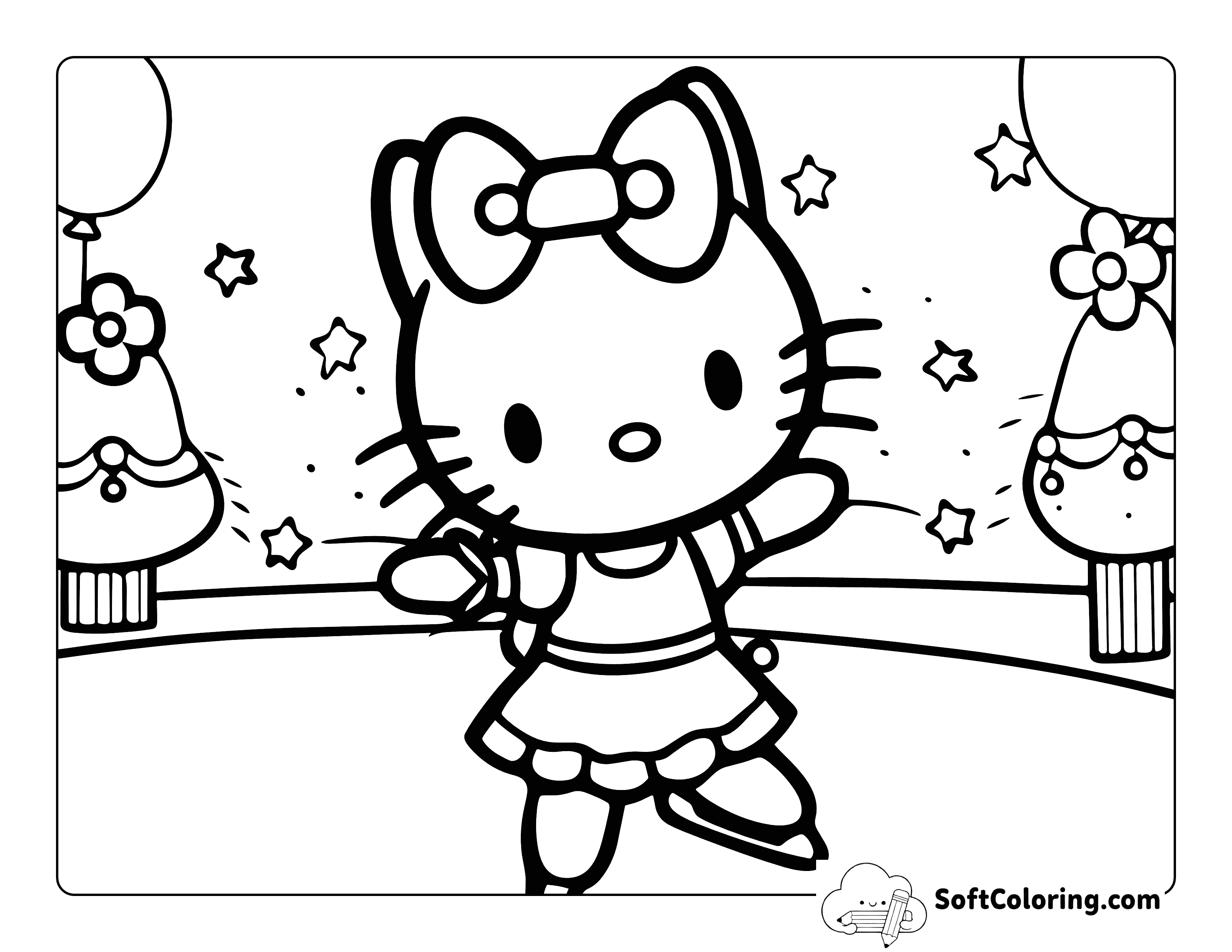 Ice Skating Cute Hello Kitty-Inspired Drawing to Color
