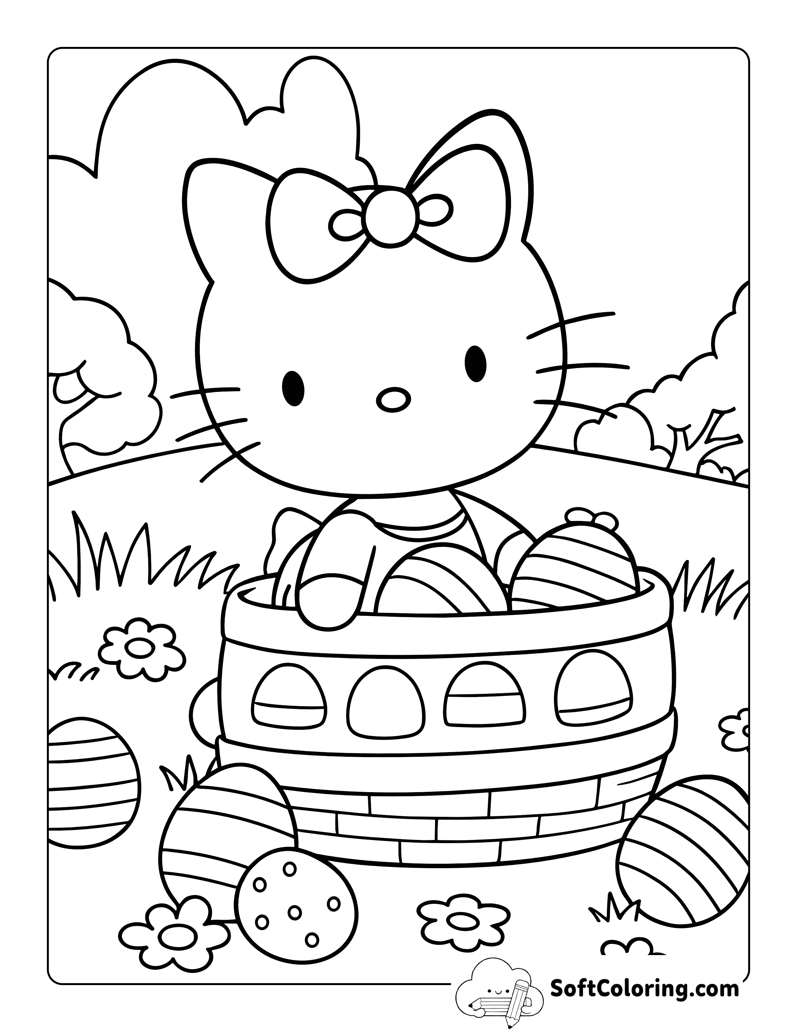 Easter Basket Hello Kitty-Inspired Coloring Sheet