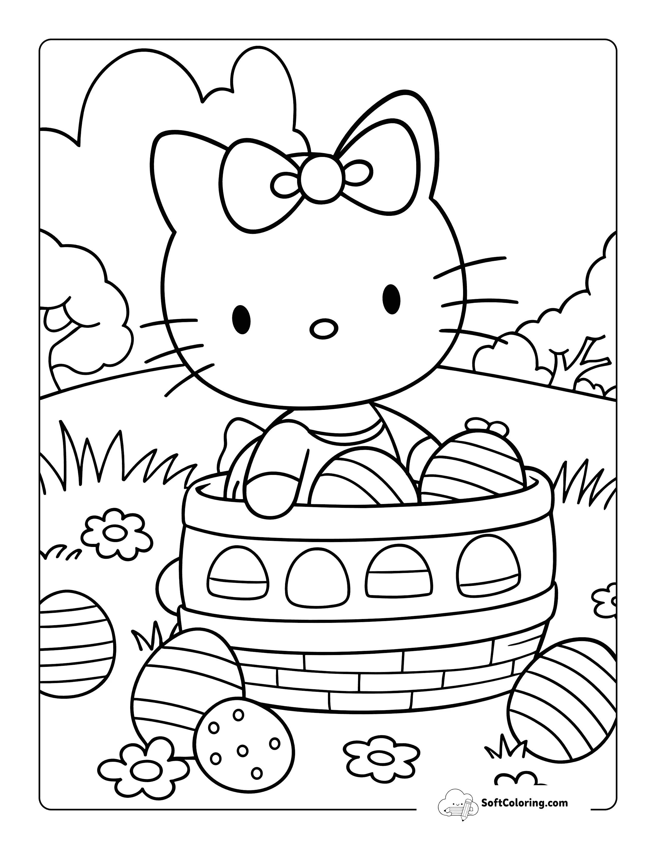 Easter Basket Hello Kitty-Inspired Coloring Sheet