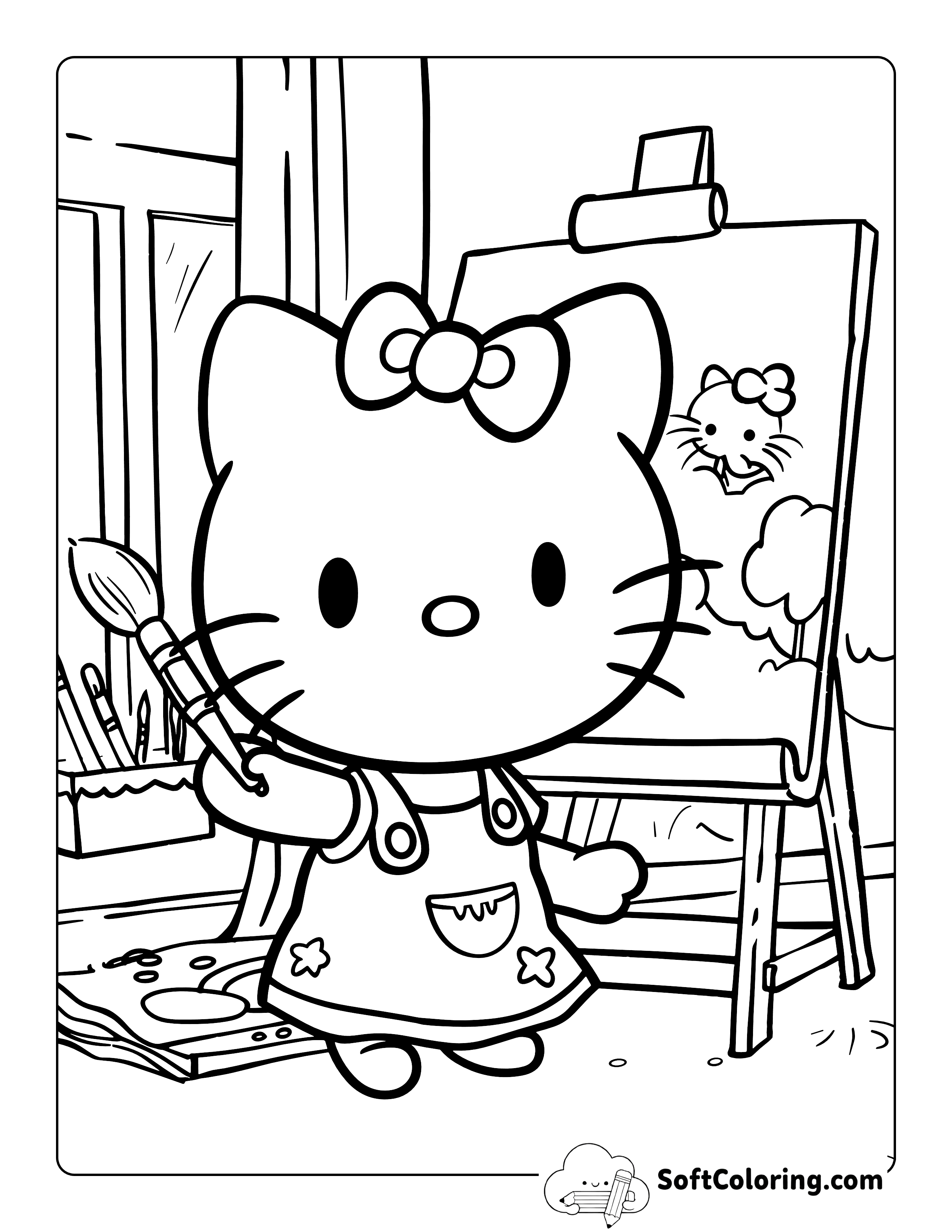 Painting Practice Cute Hello Kitty-Inspired Coloring Sheet