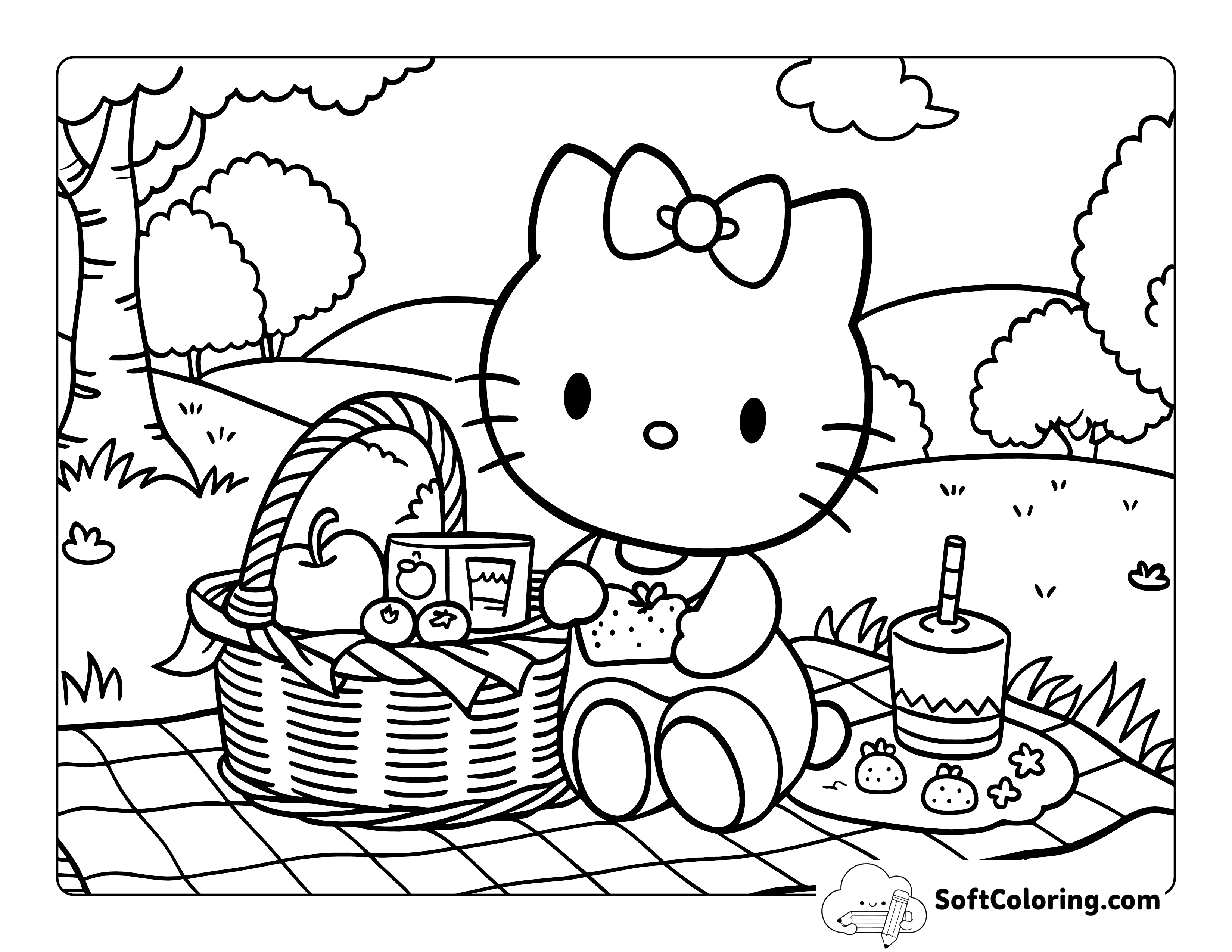 Summer Picnic Coloring Page Inspired by Hello Kitty