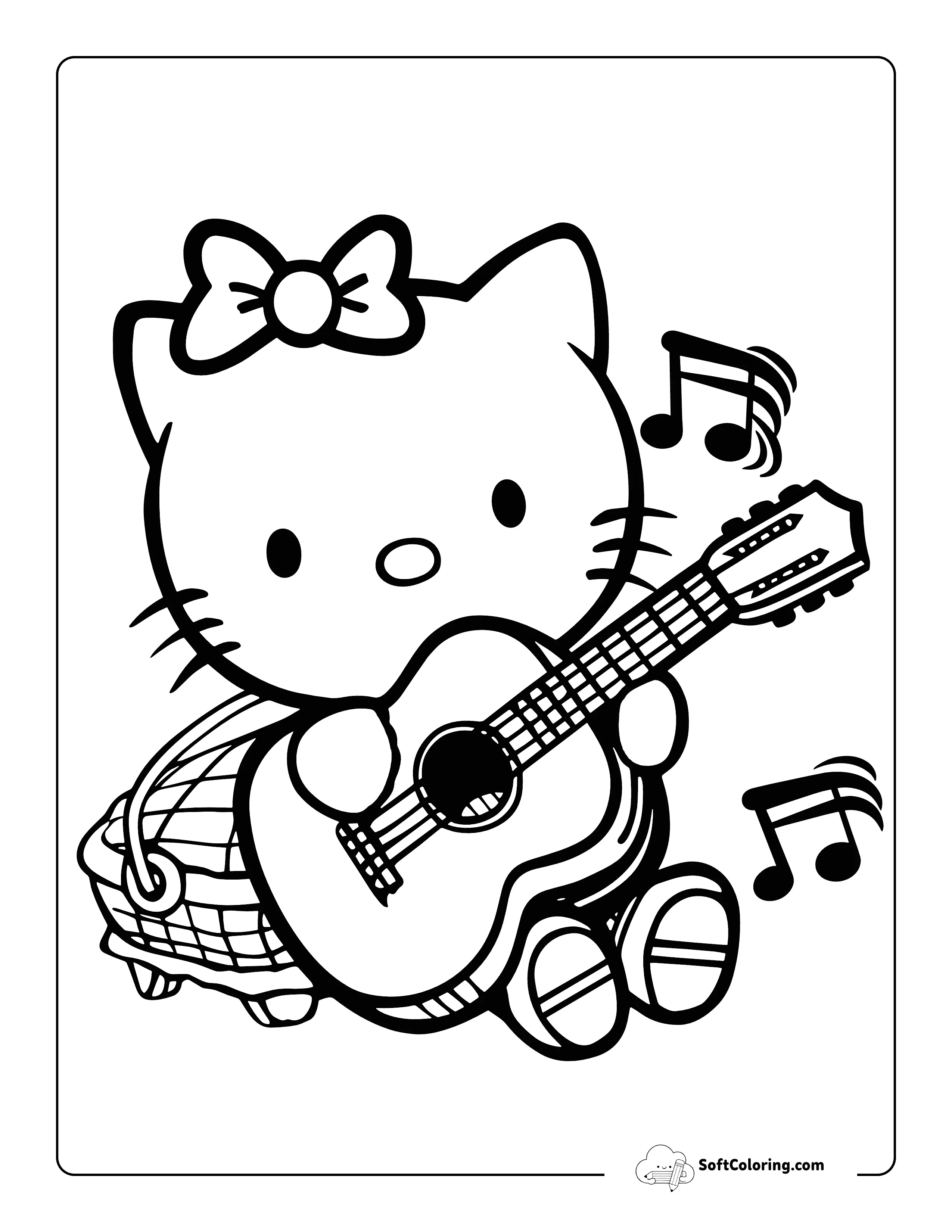 Playing Guitar - Easy Hello Kitty-Inspired Printable
