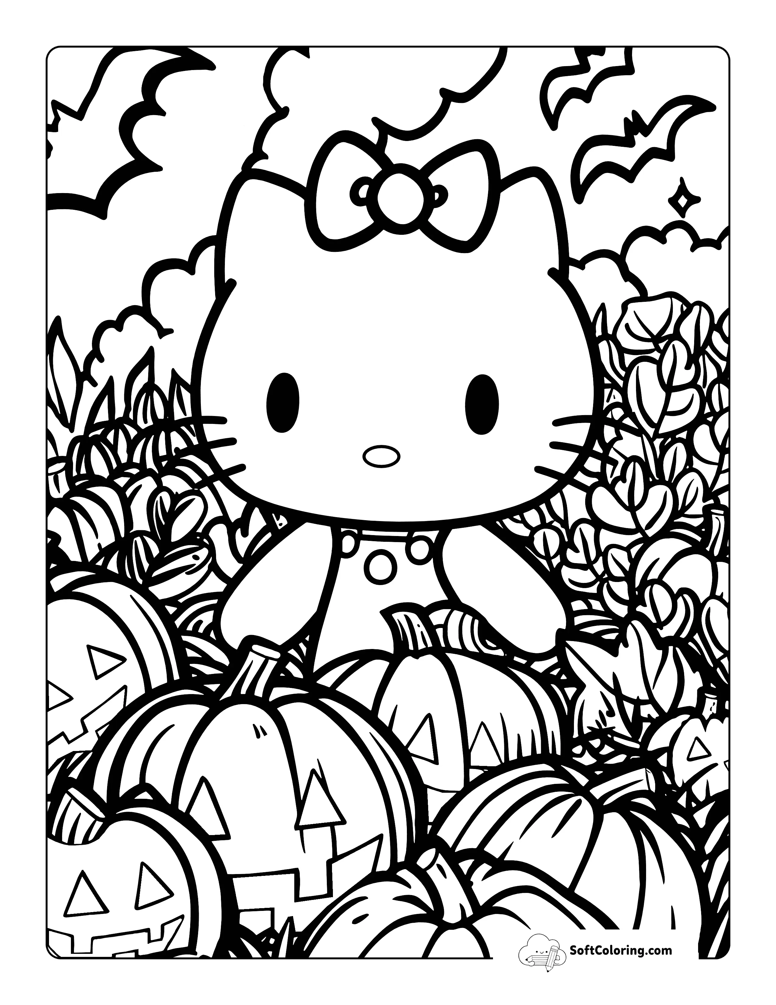 Halloween Pumpkins Hell Kitty-Inspired Coloring Page For Adults