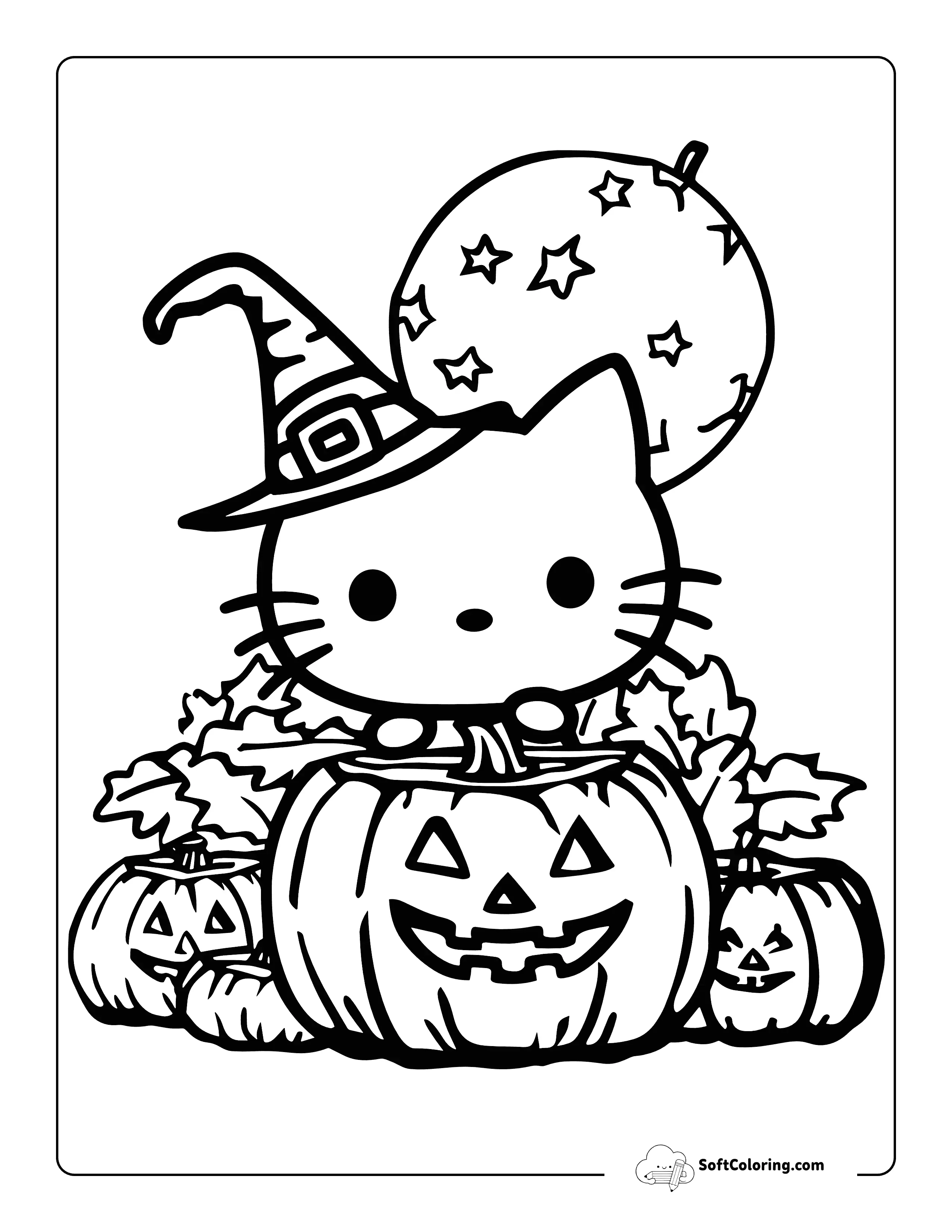 Cute Hello Kitty-Inspired Halloween Coloring Page