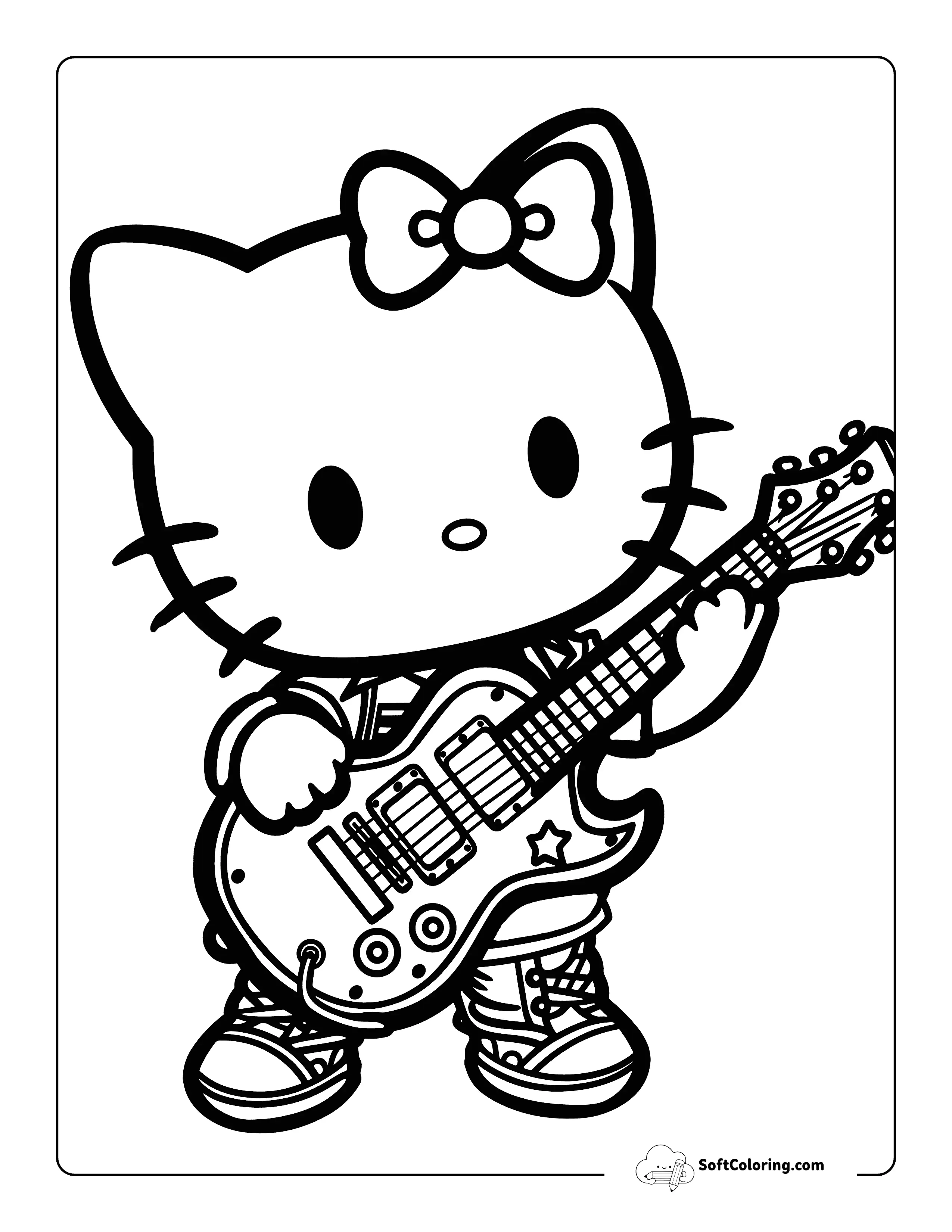 Hello Kitty-Inspired Rockstar Coloring Page