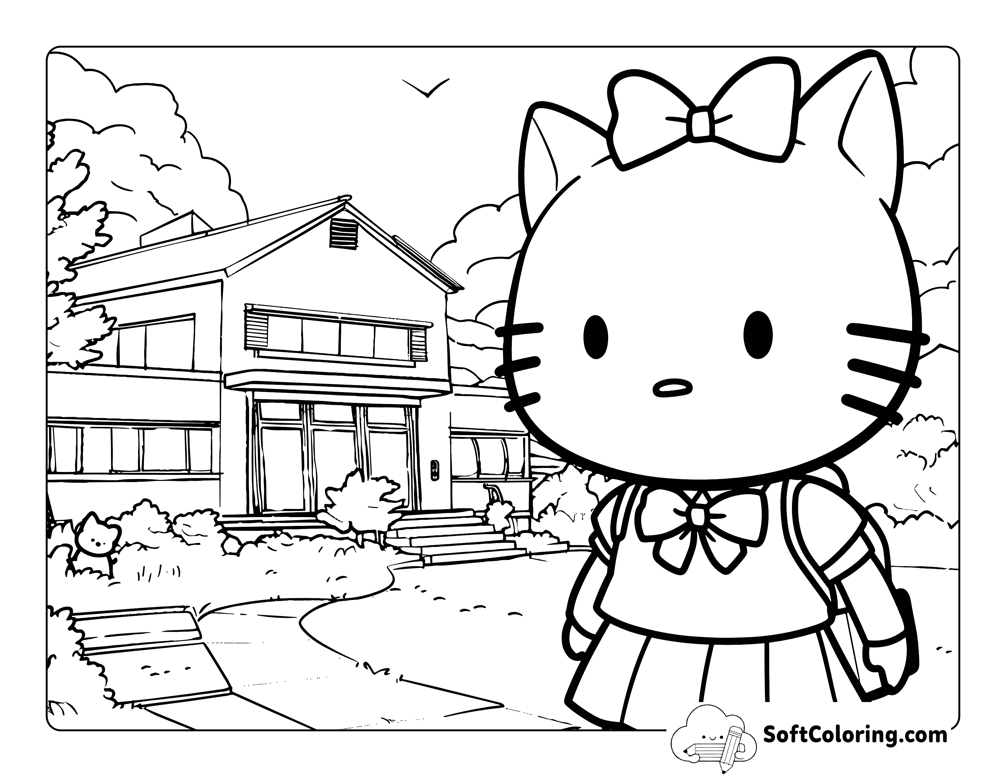 Going to School Hello Kitty-Inspired Coloring Page
