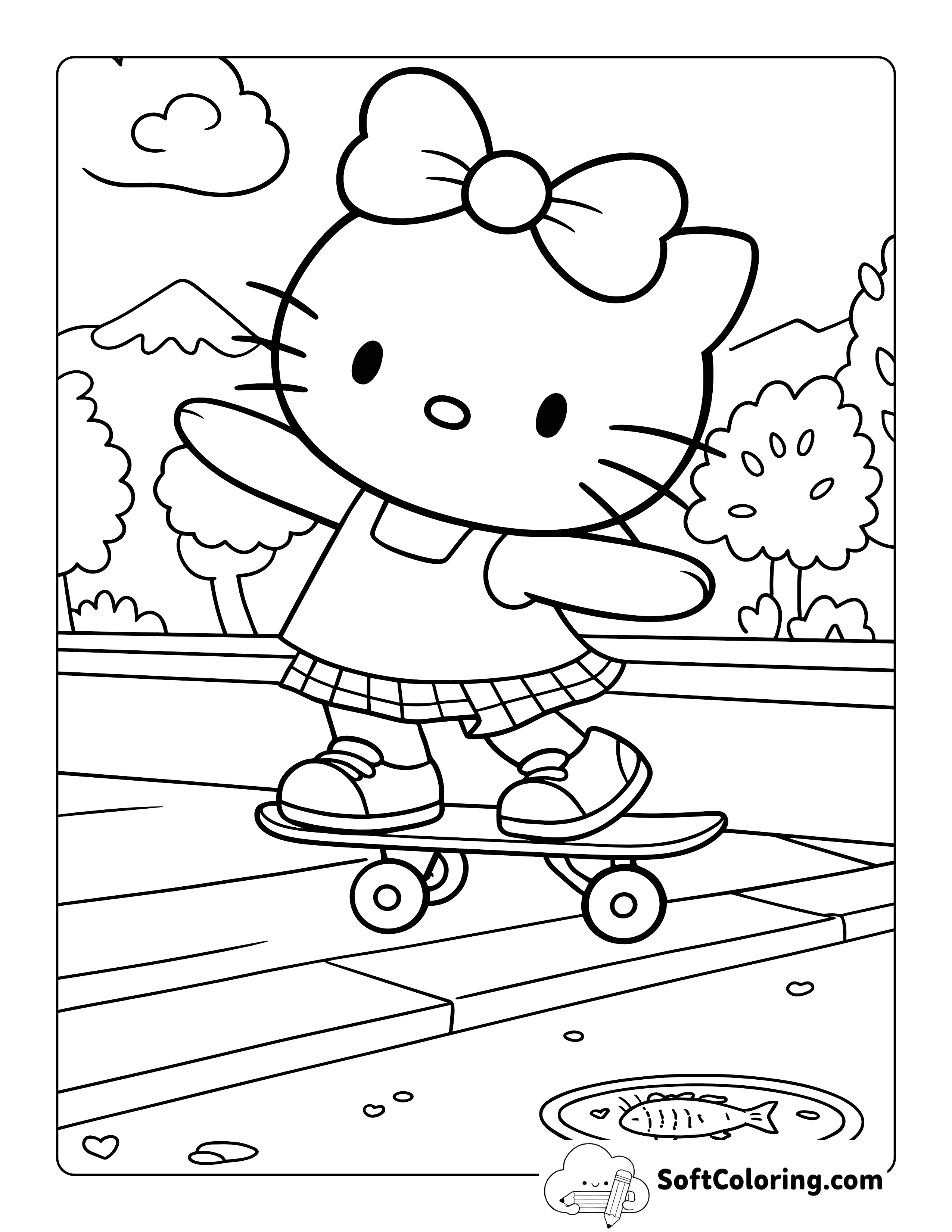 Skateboarding Kitty Coloring Sheet