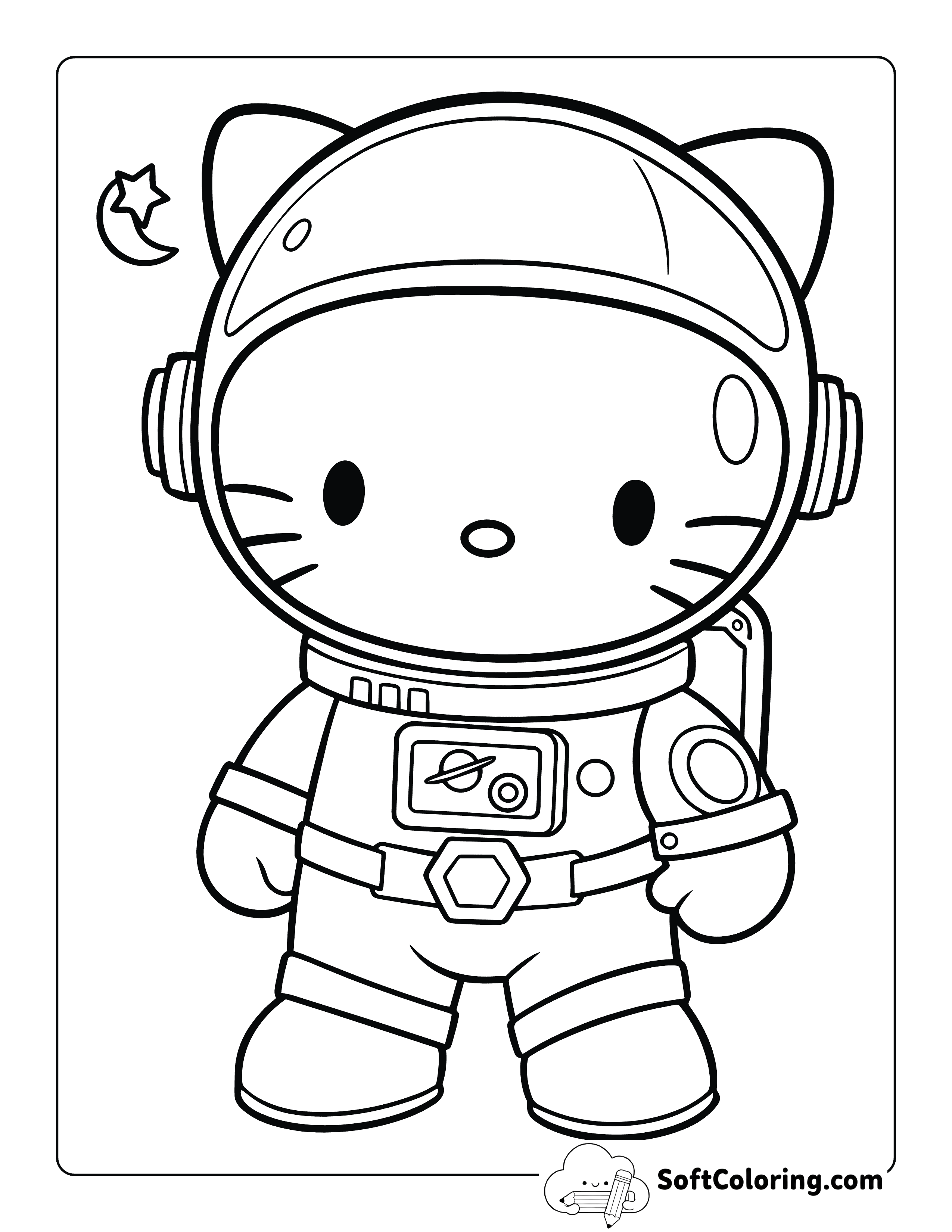 Easy Astronaut Coloring Page Inspired by Hello Kitty
