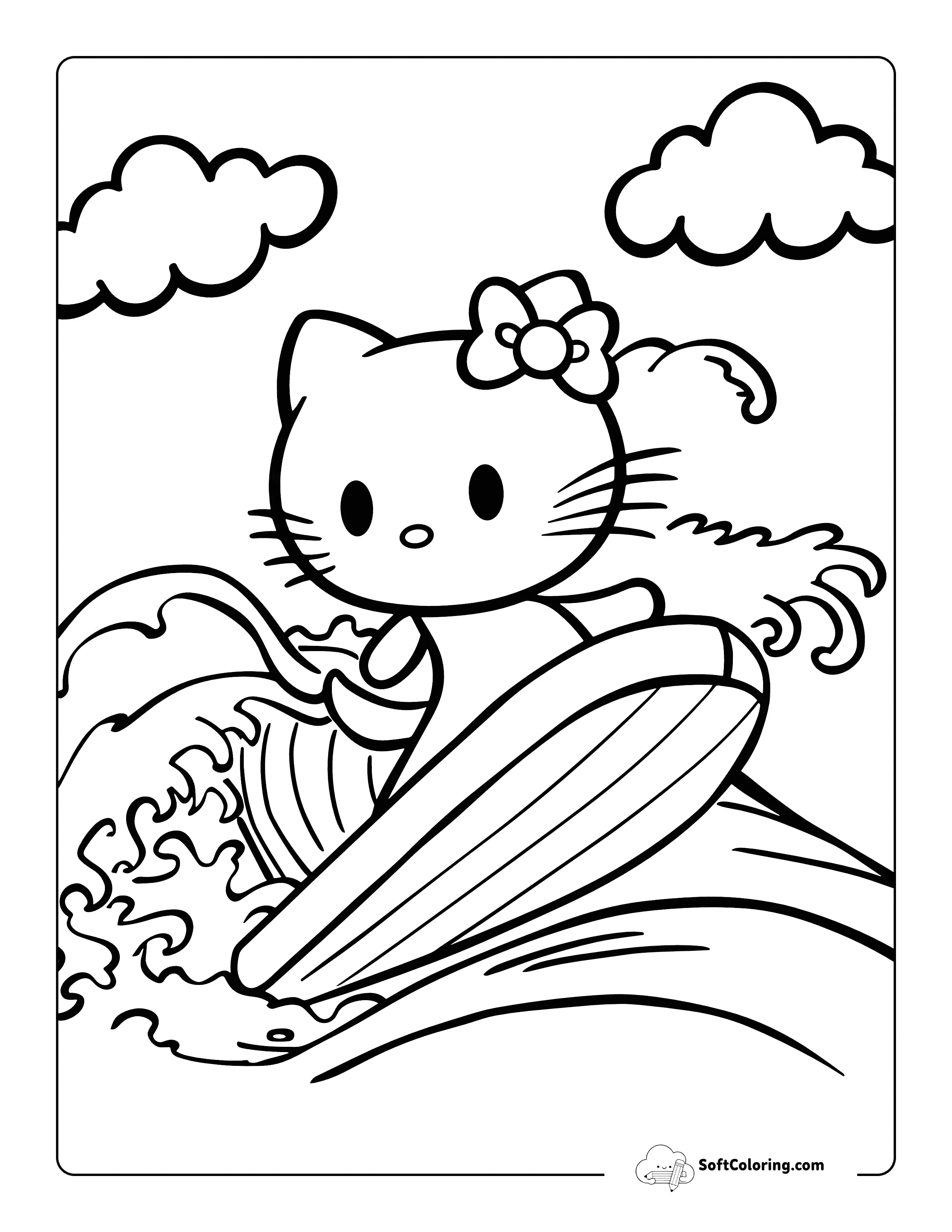 Surfing Kitty Coloring Page