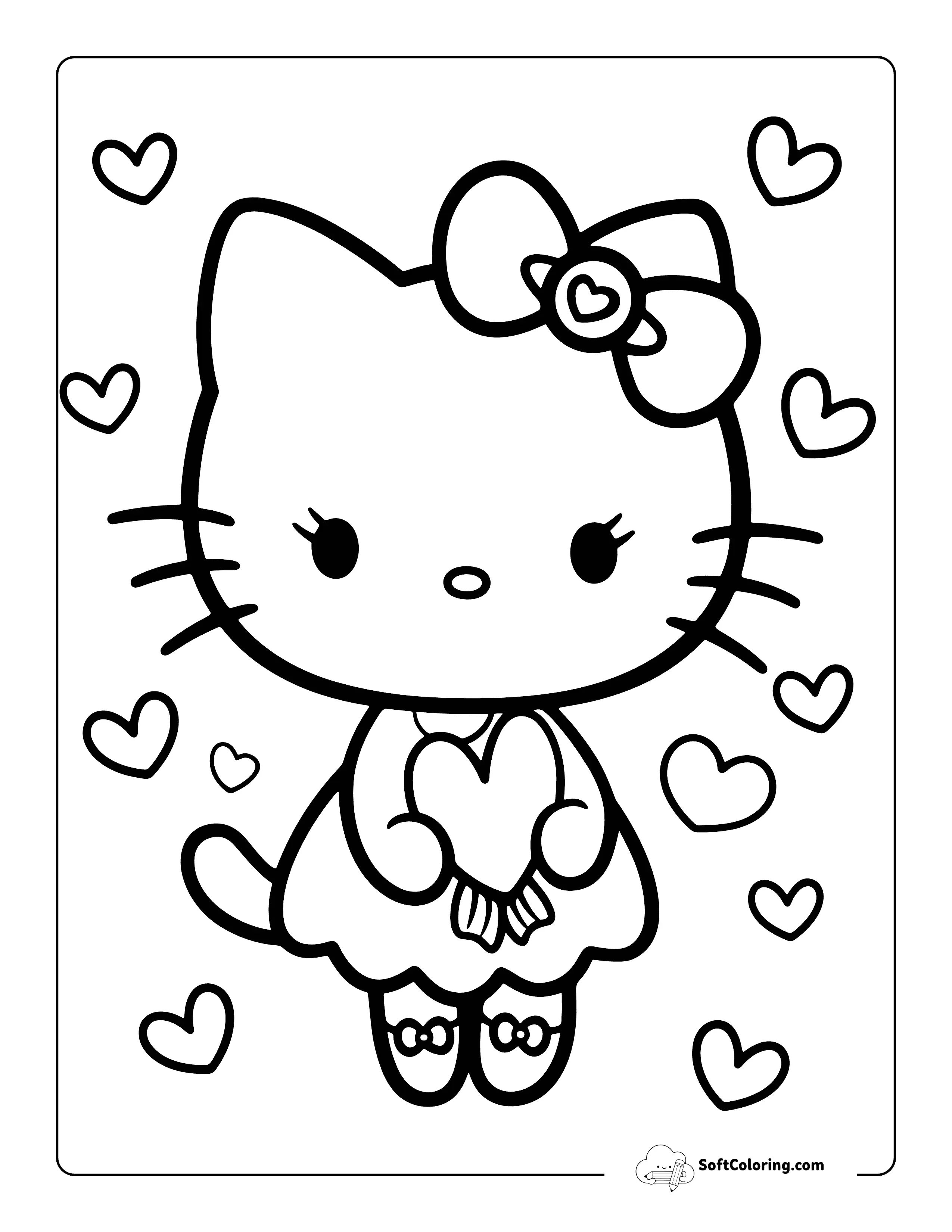 Hello Kitty-Inspired Coloring Page With Hearts