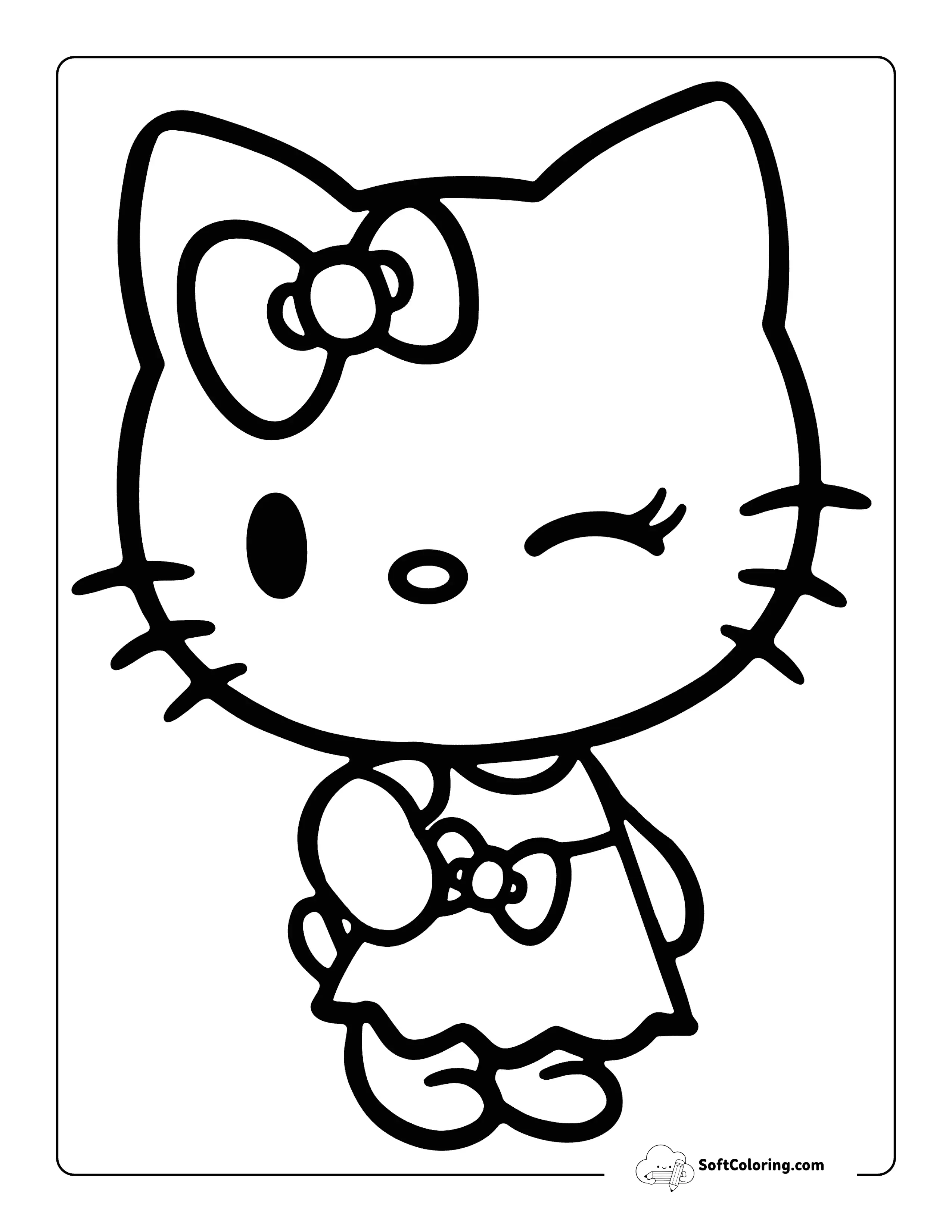 Cute Winking Hello Kitty-Inspired Coloring Sheet