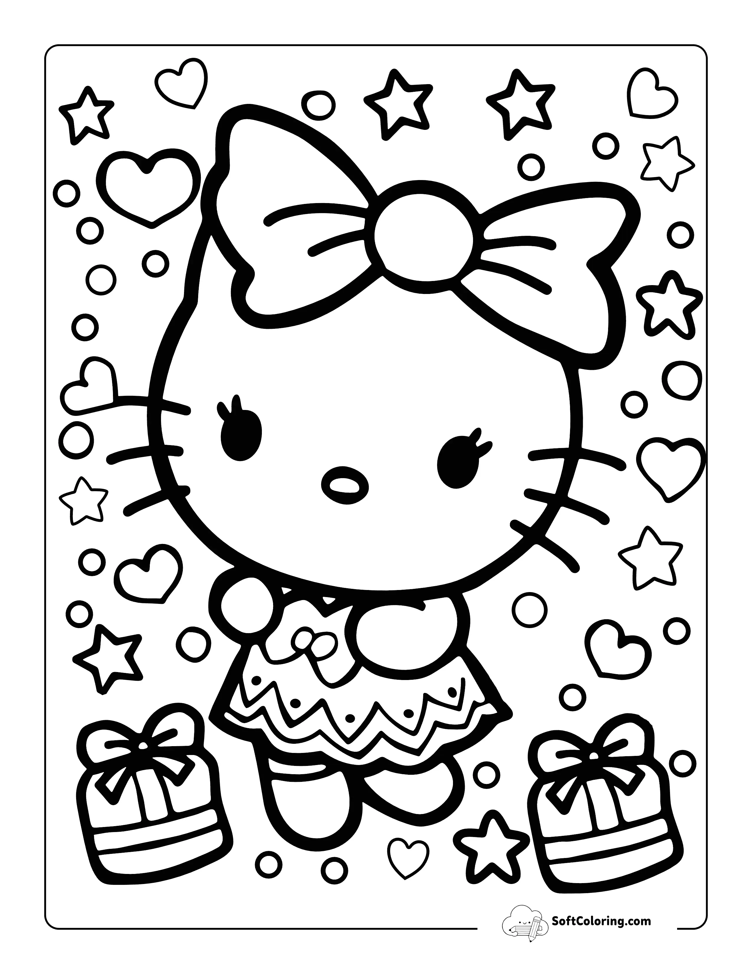 Presents And Party Hello Kitty-Inspired Coloring Page