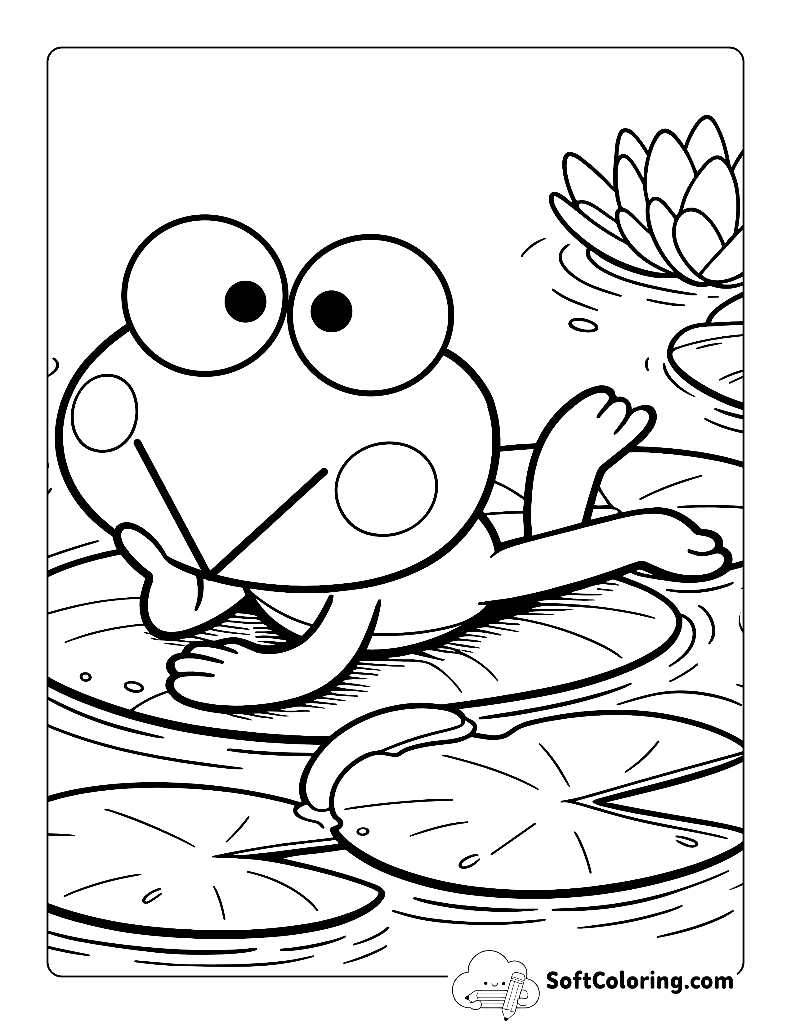Keroppi On Lilly Pad Hello Kitty Inspired Coloring Sheet