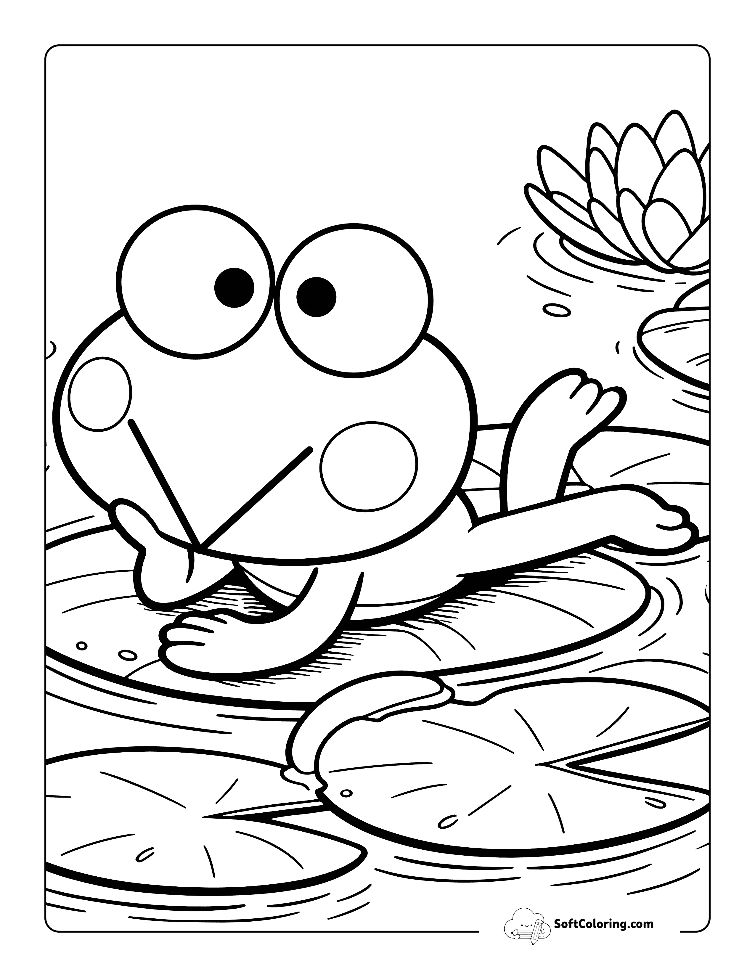Keroppi On Lilly Pad Hello Kitty Inspired Coloring Sheet