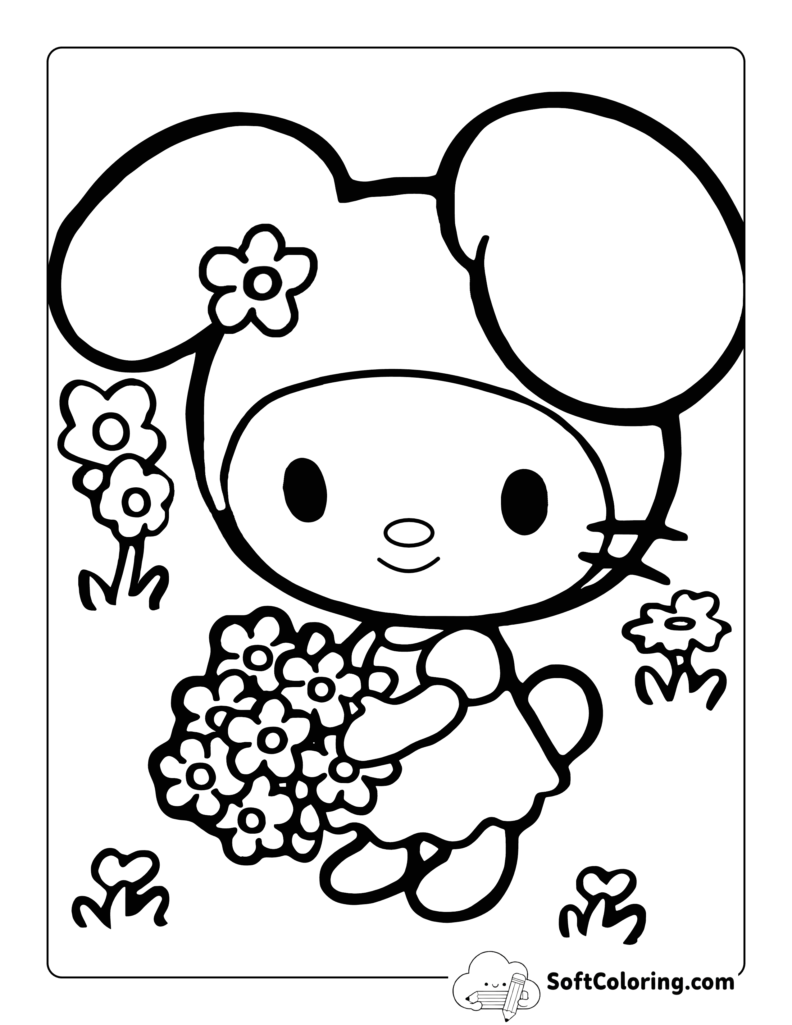 Easy My Melody-Inspired Flower Coloring Page
