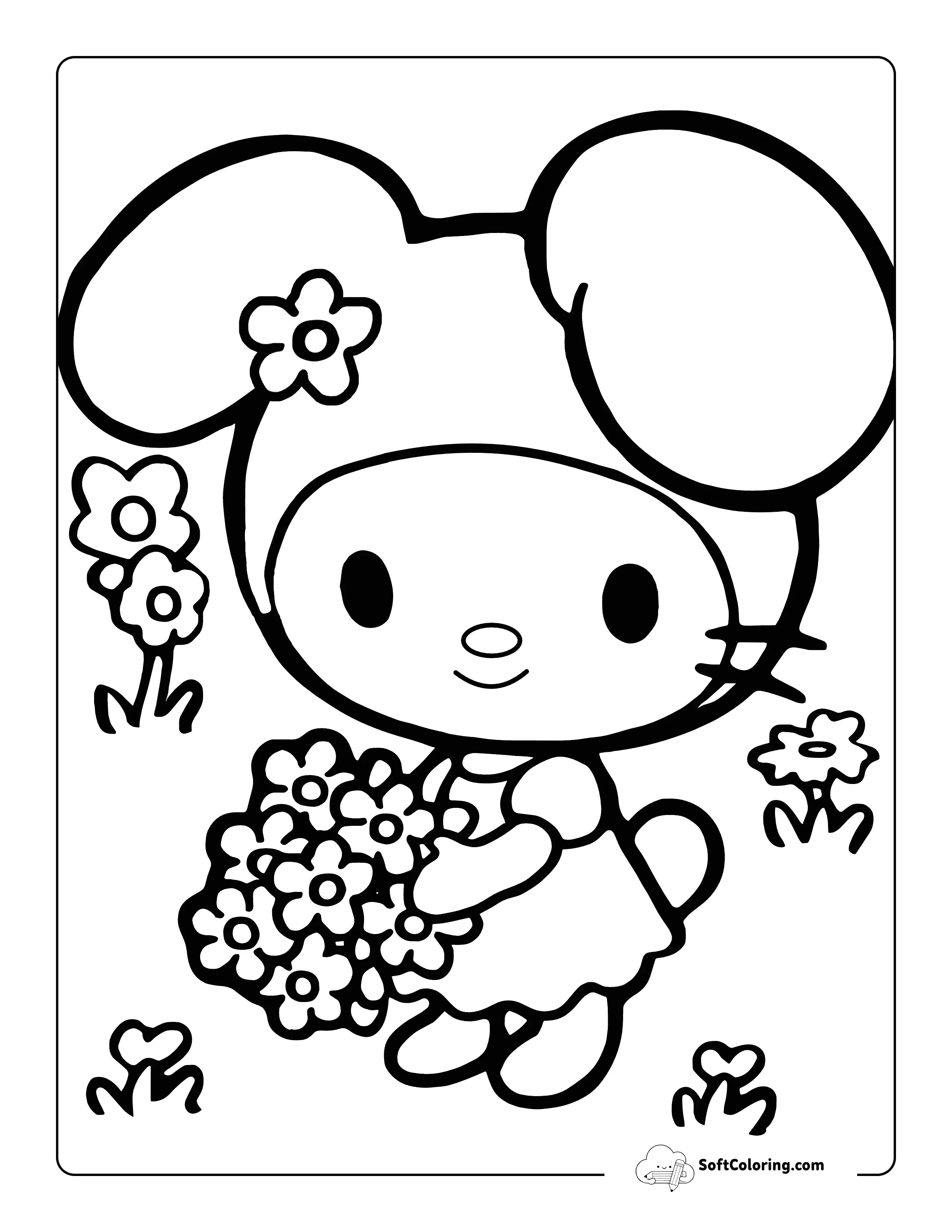 Easy My Melody-Inspired Flower Coloring Page