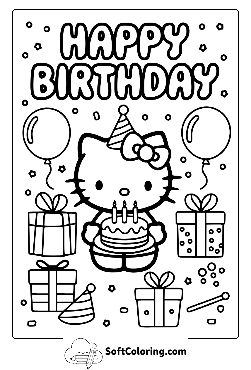 hello kitty happy birthday coloring pages