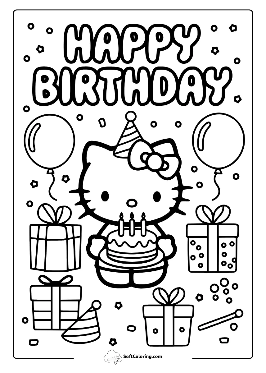 Hello Kitty Happy Birthday Coloring Pages