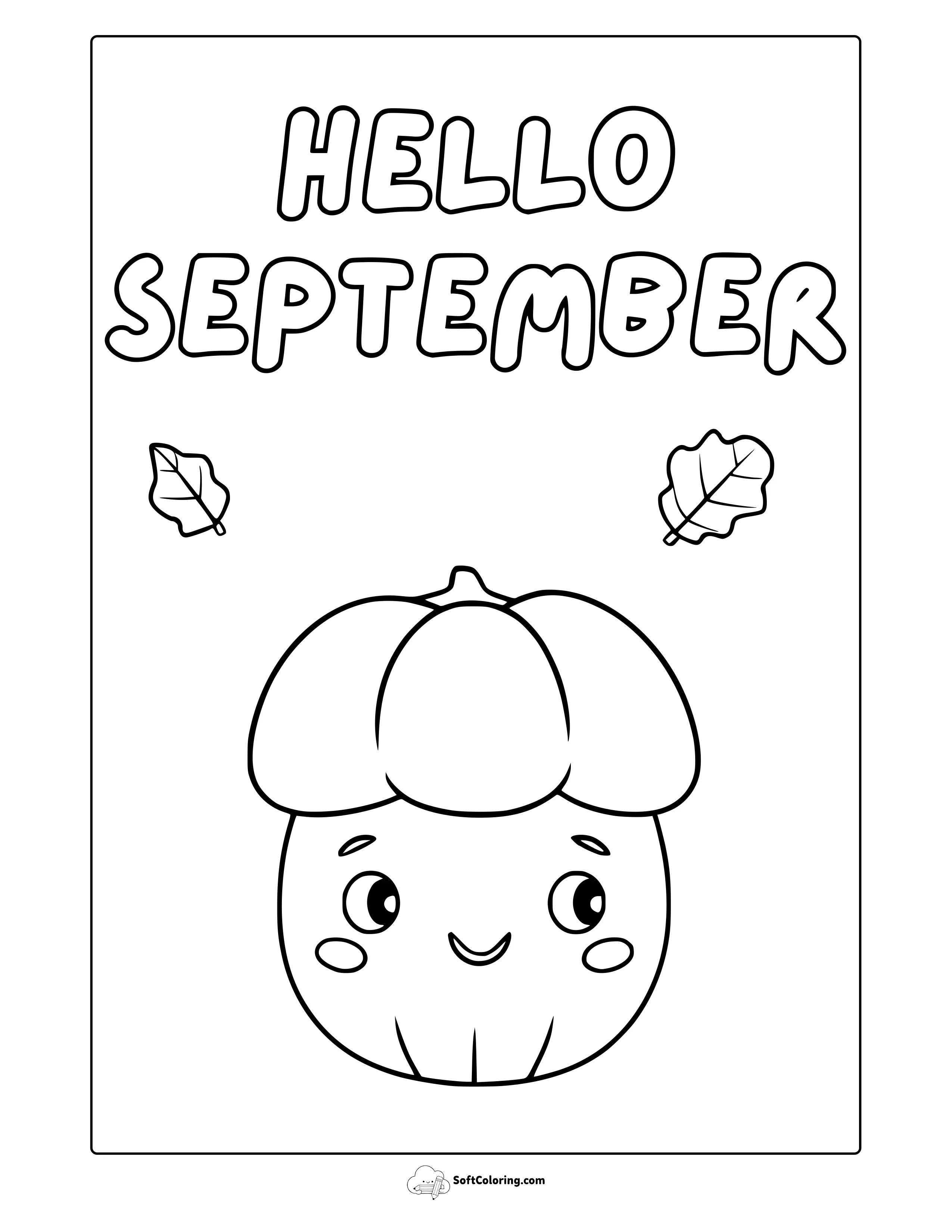 Hello September Acorn Coloring Page