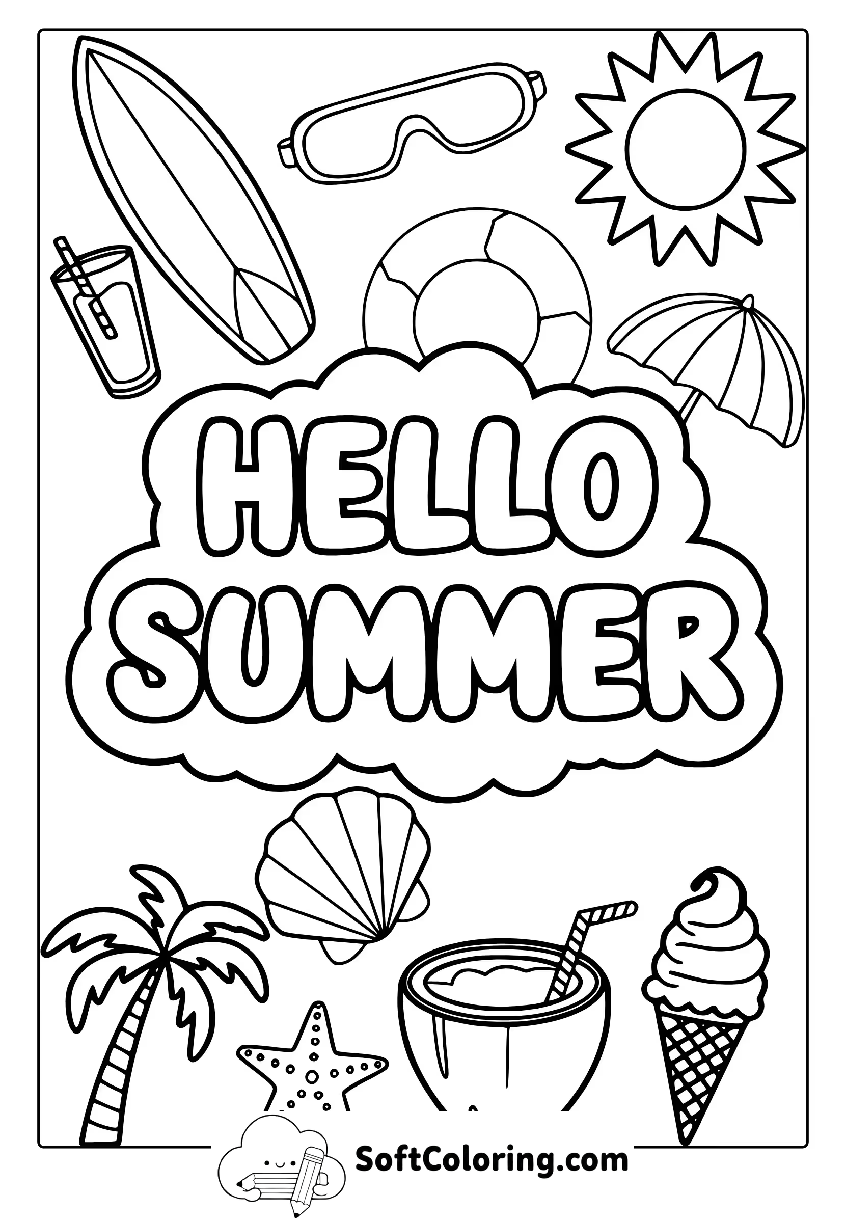 hello summer coloring page