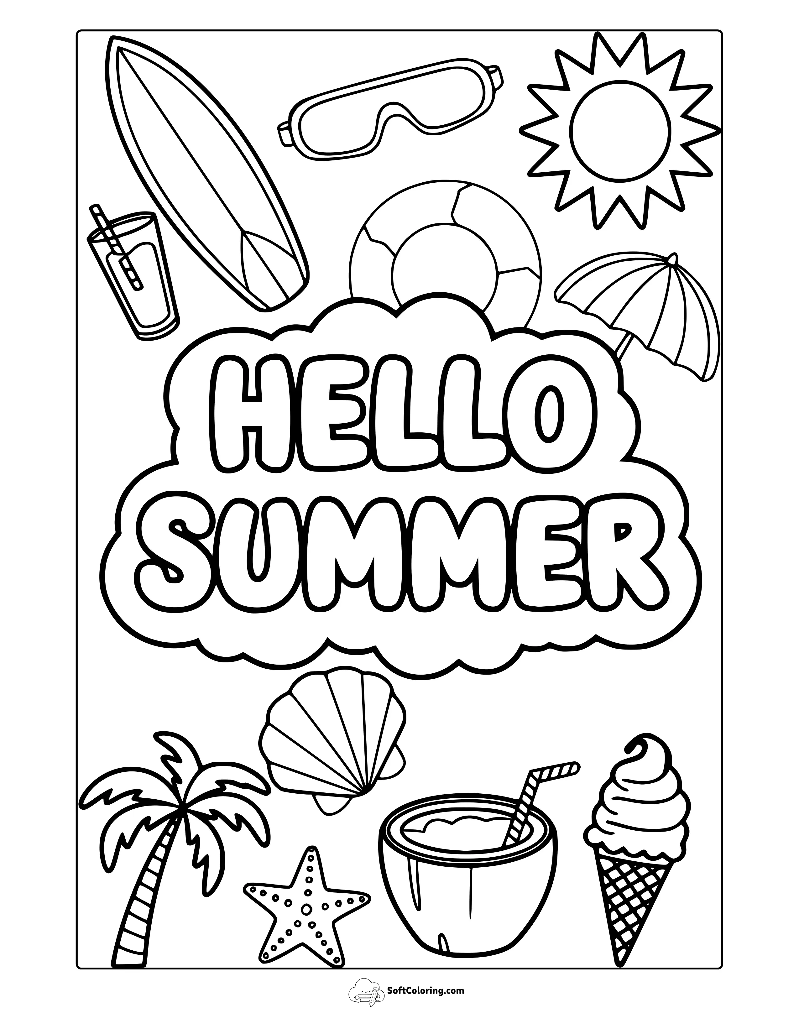 Hello Summer Coloring Page