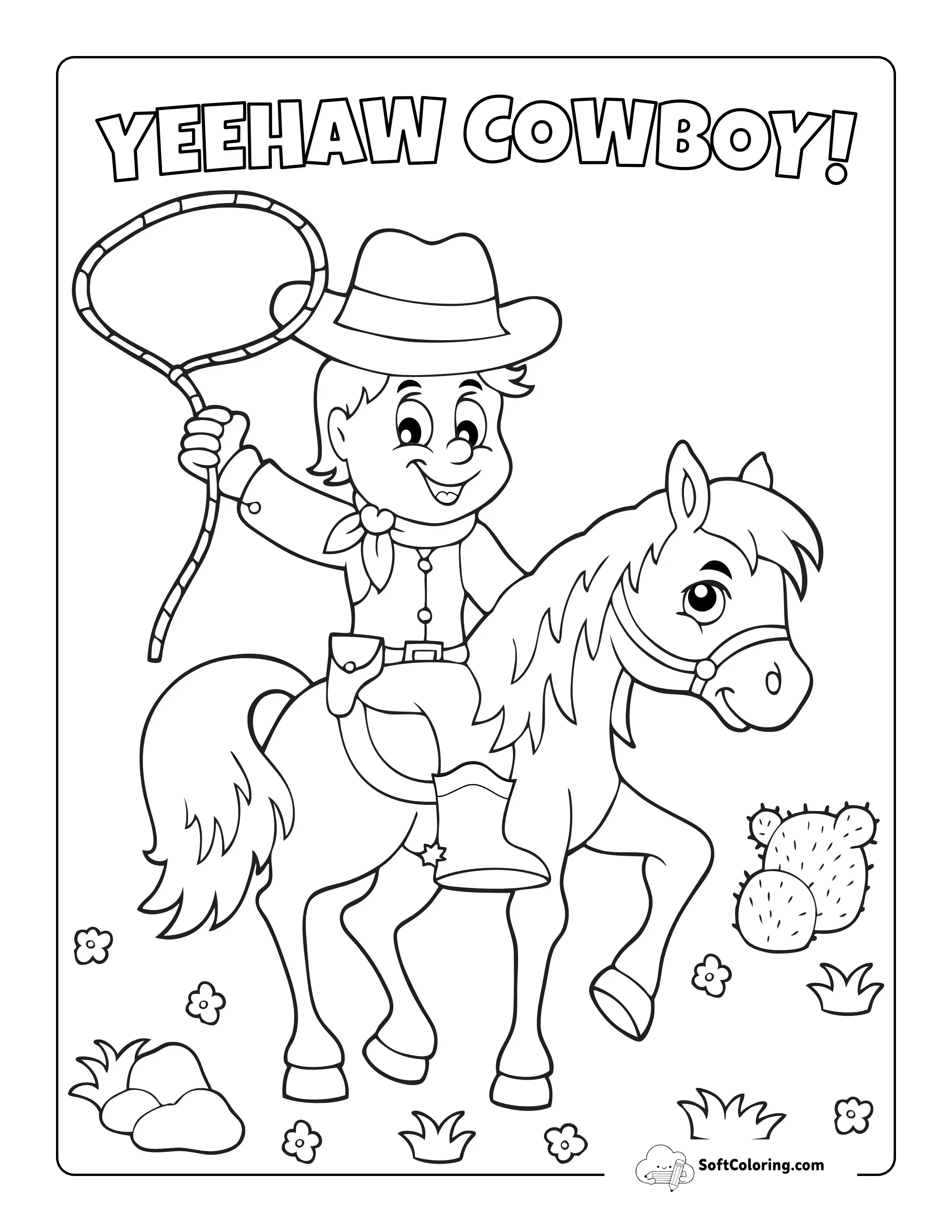 "Yeehaw Cowboy!" Coloring Page For Boys