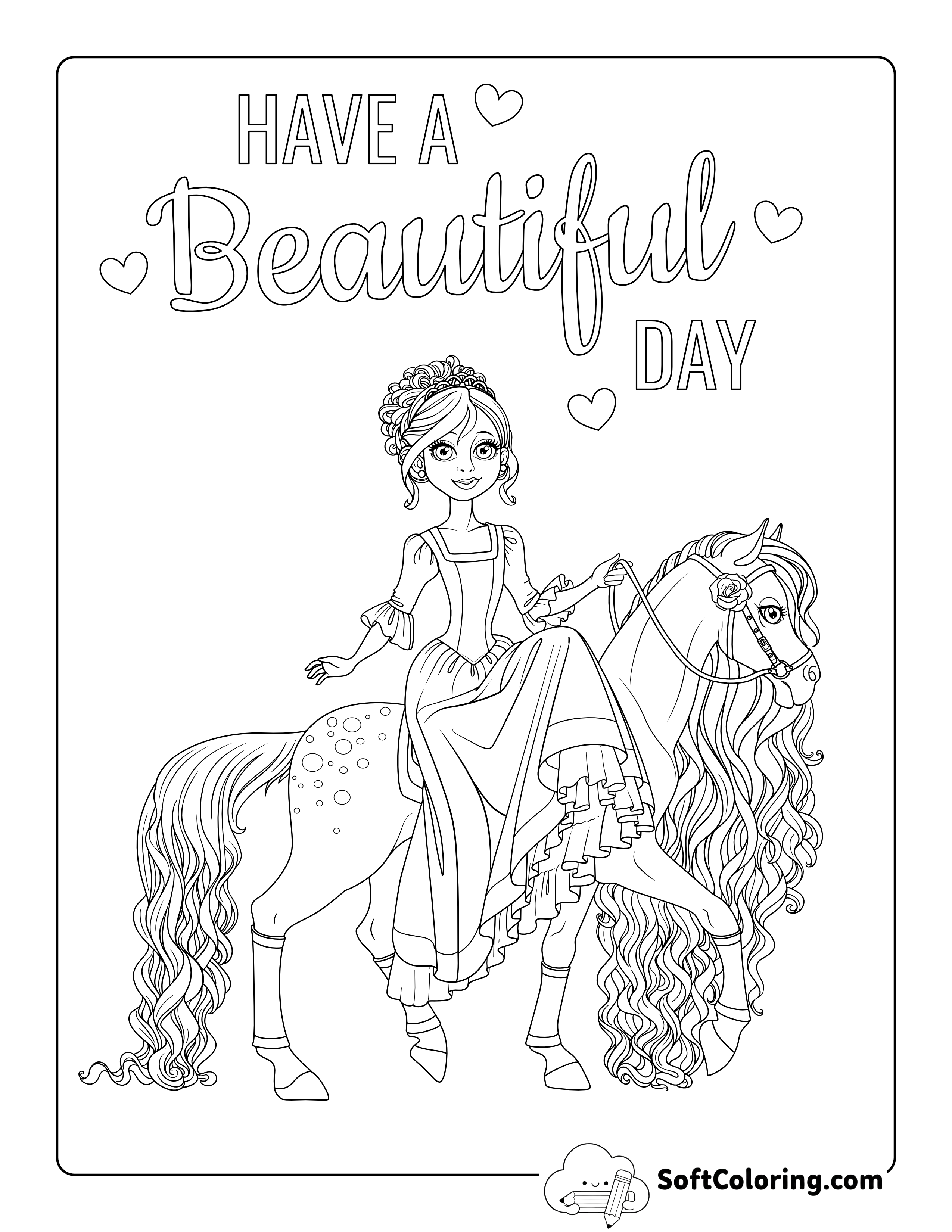Princess Riding Horse Coloring Sheet