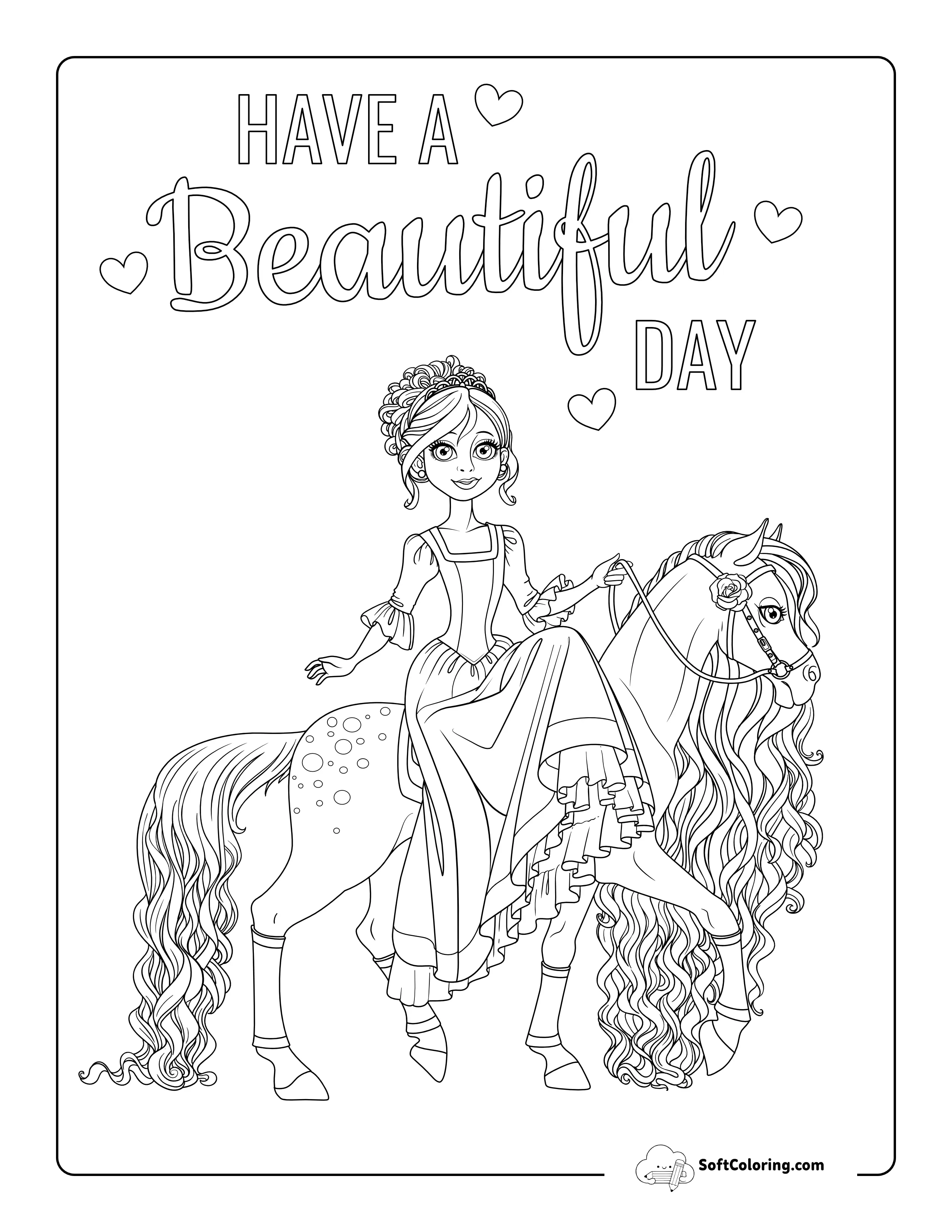 Princess Riding Horse Coloring Sheet
