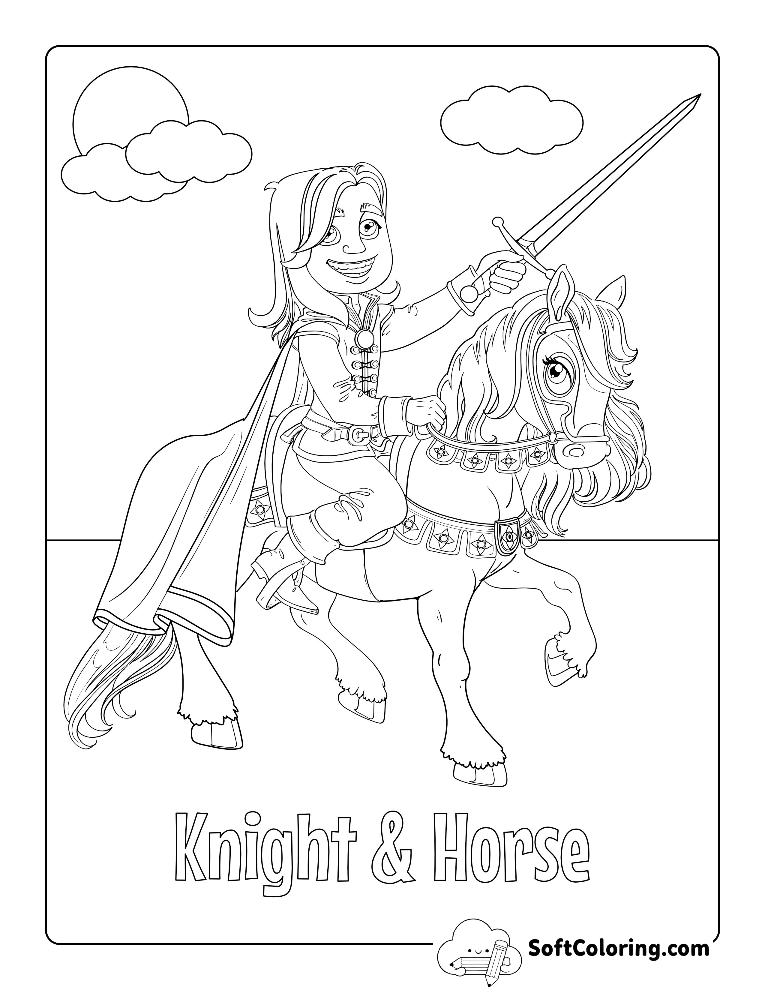 Cartoon Prince Riding Horse Coloring Sheet