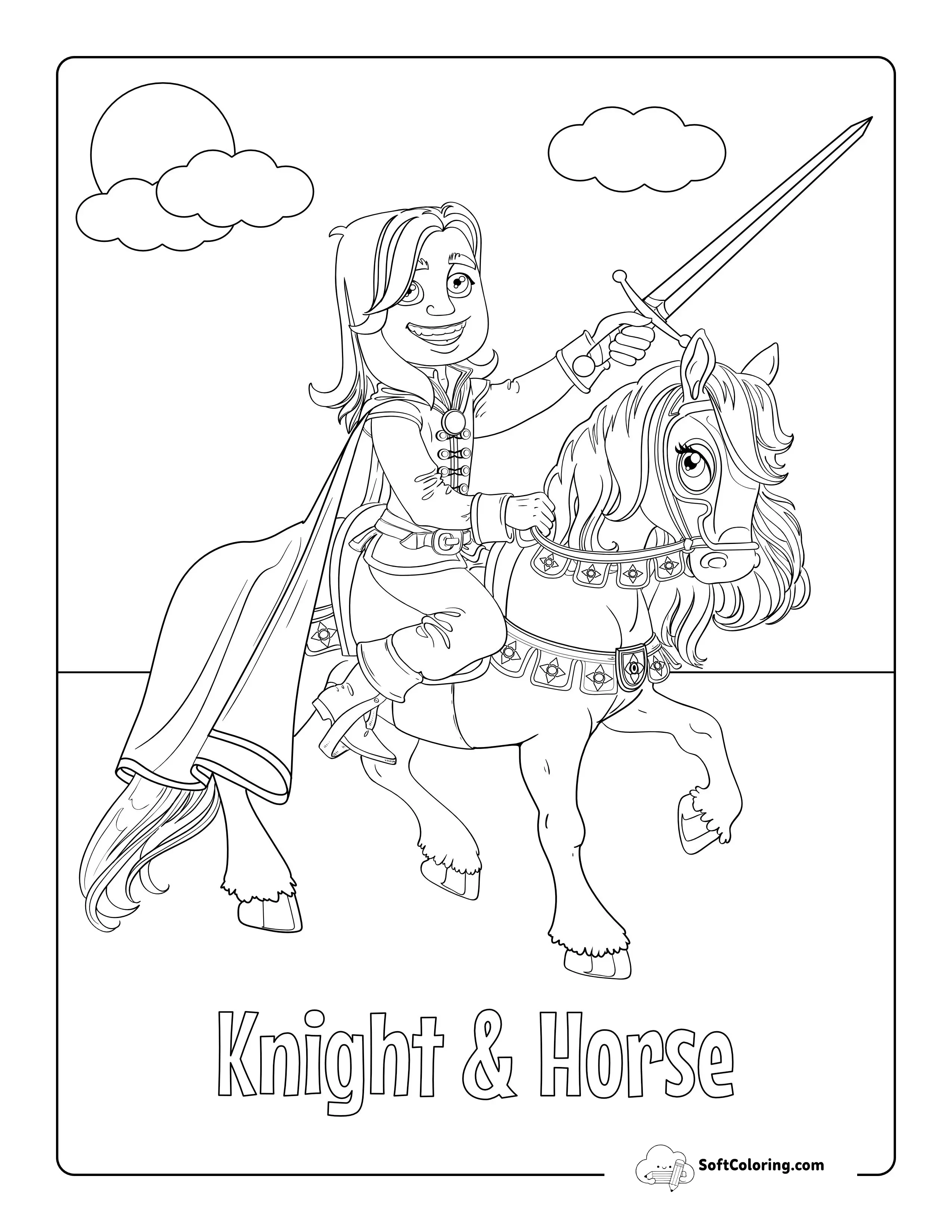 Cartoon Prince Riding Horse Coloring Sheet
