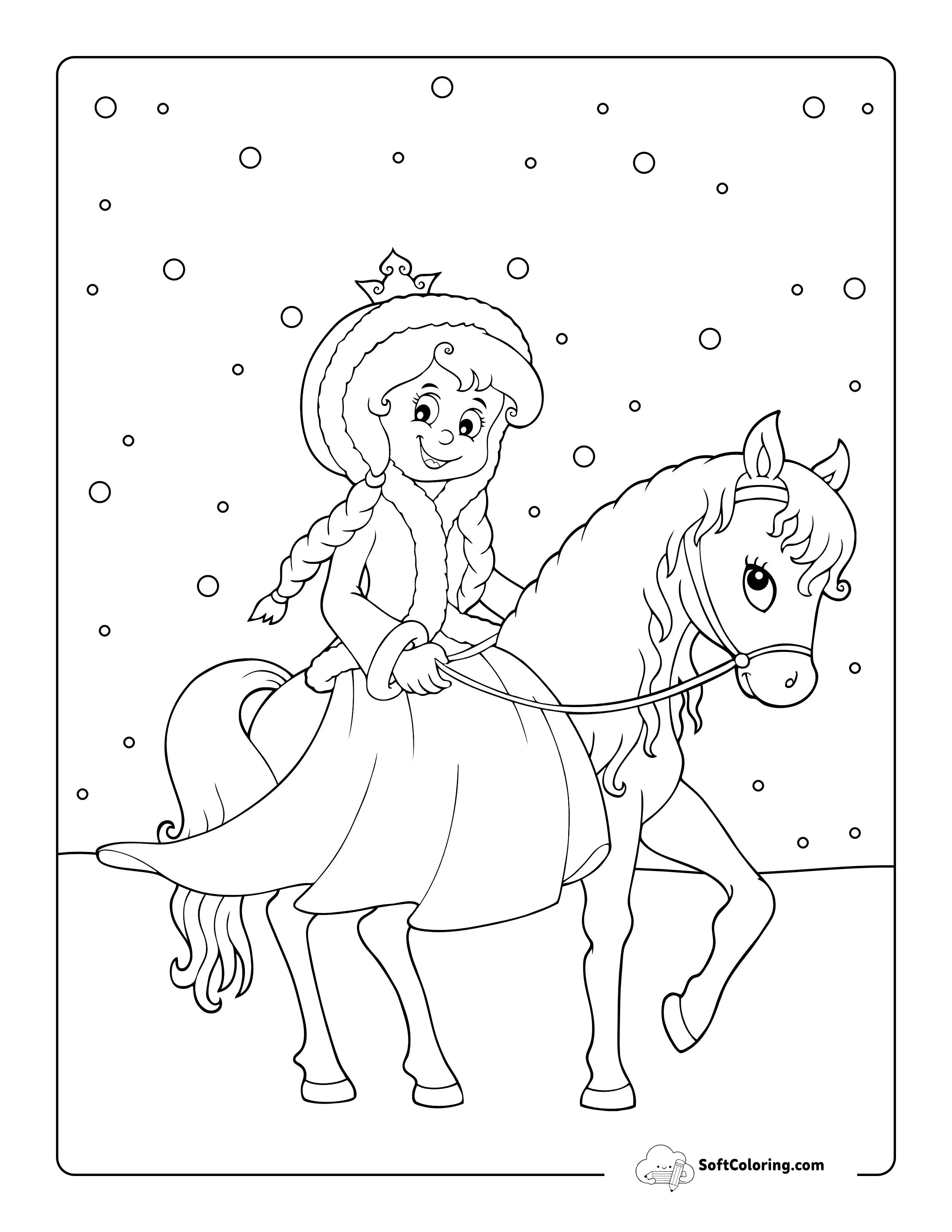 Princess Riding Horse Coloring Page For Girls