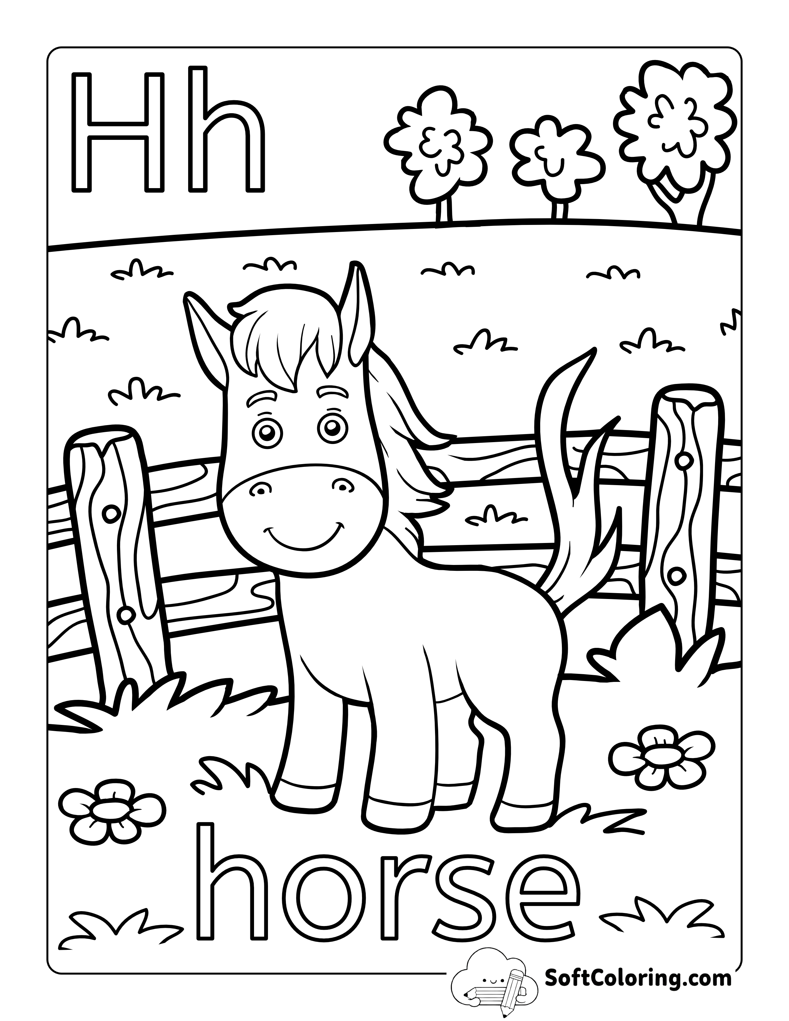 "H is for Horse" Coloring Page for Kids