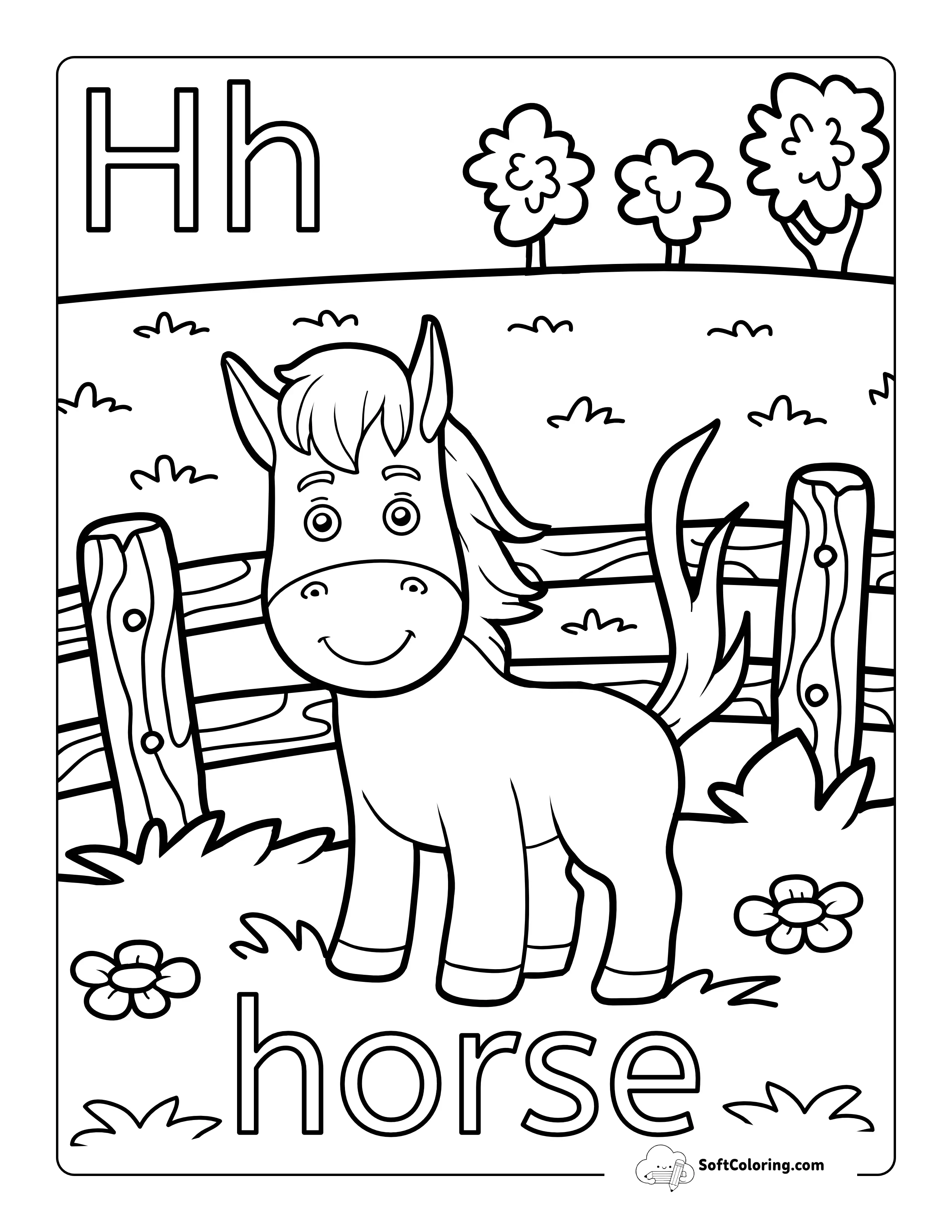 "H Is For Horse" Coloring Page For Kids
