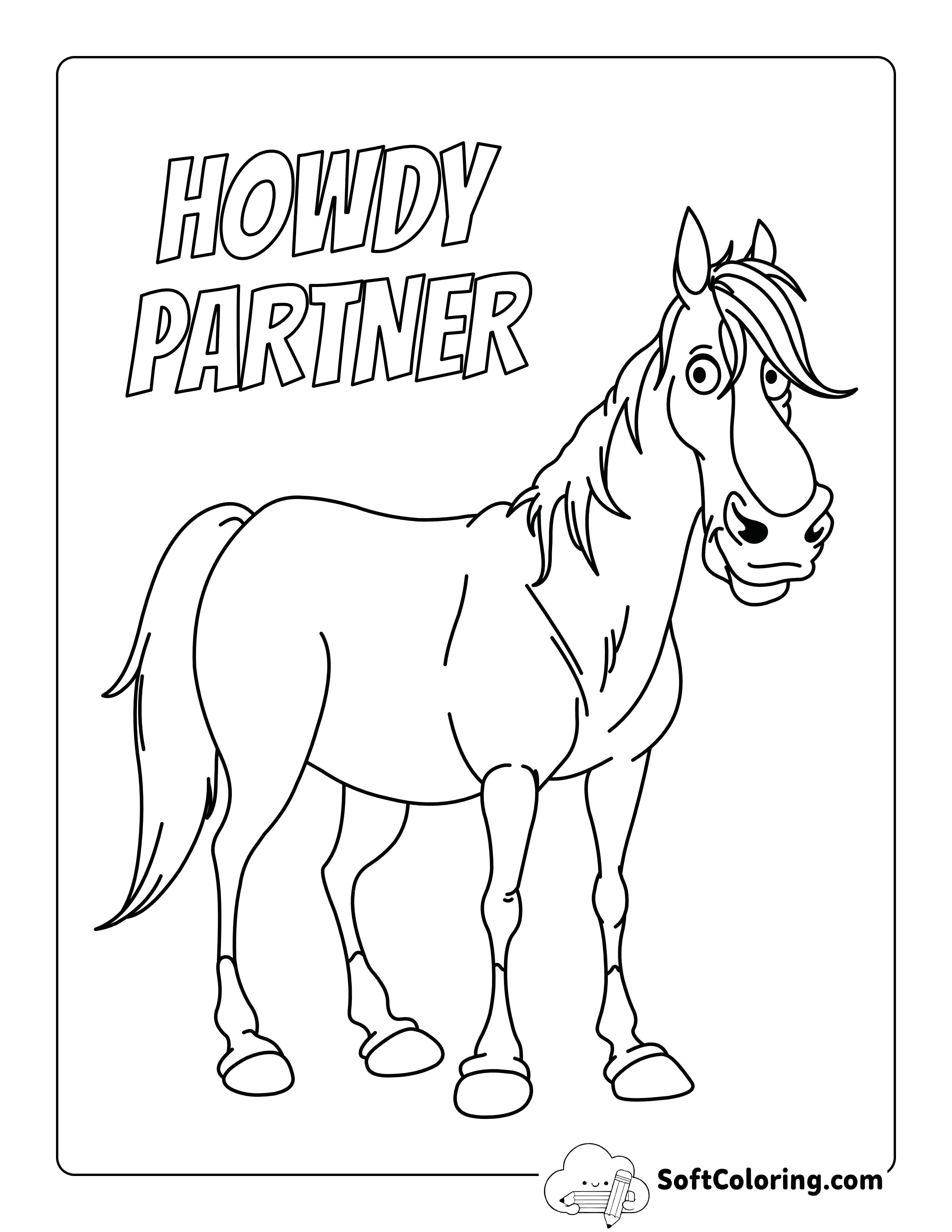 "Howdy Partner" Funny Horse Cartoon to Color